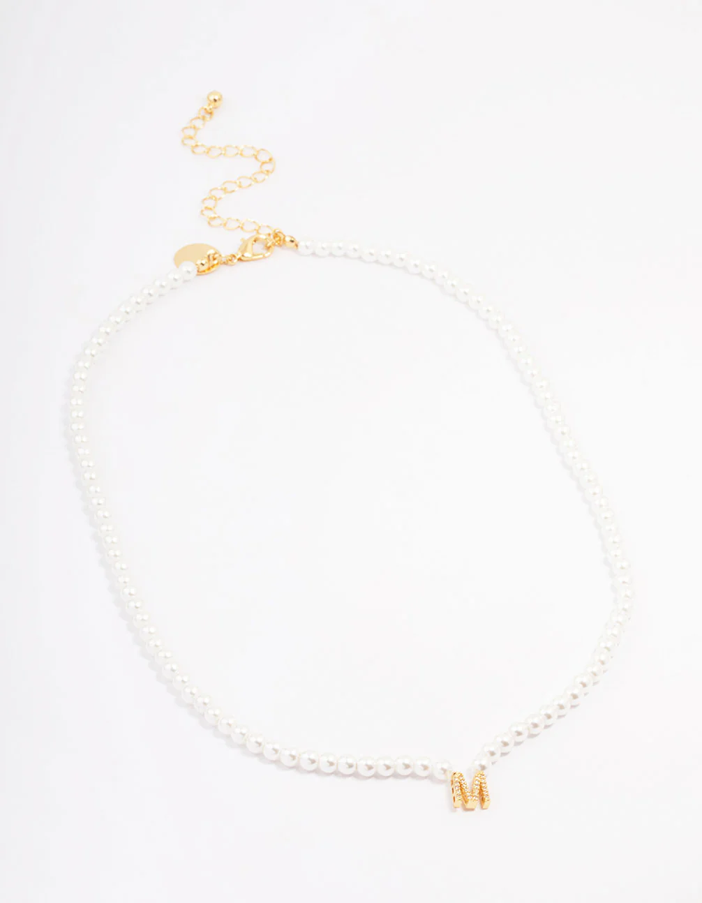 Gold Plated Pearl & Letter M   Pendant Necklace - Image 2