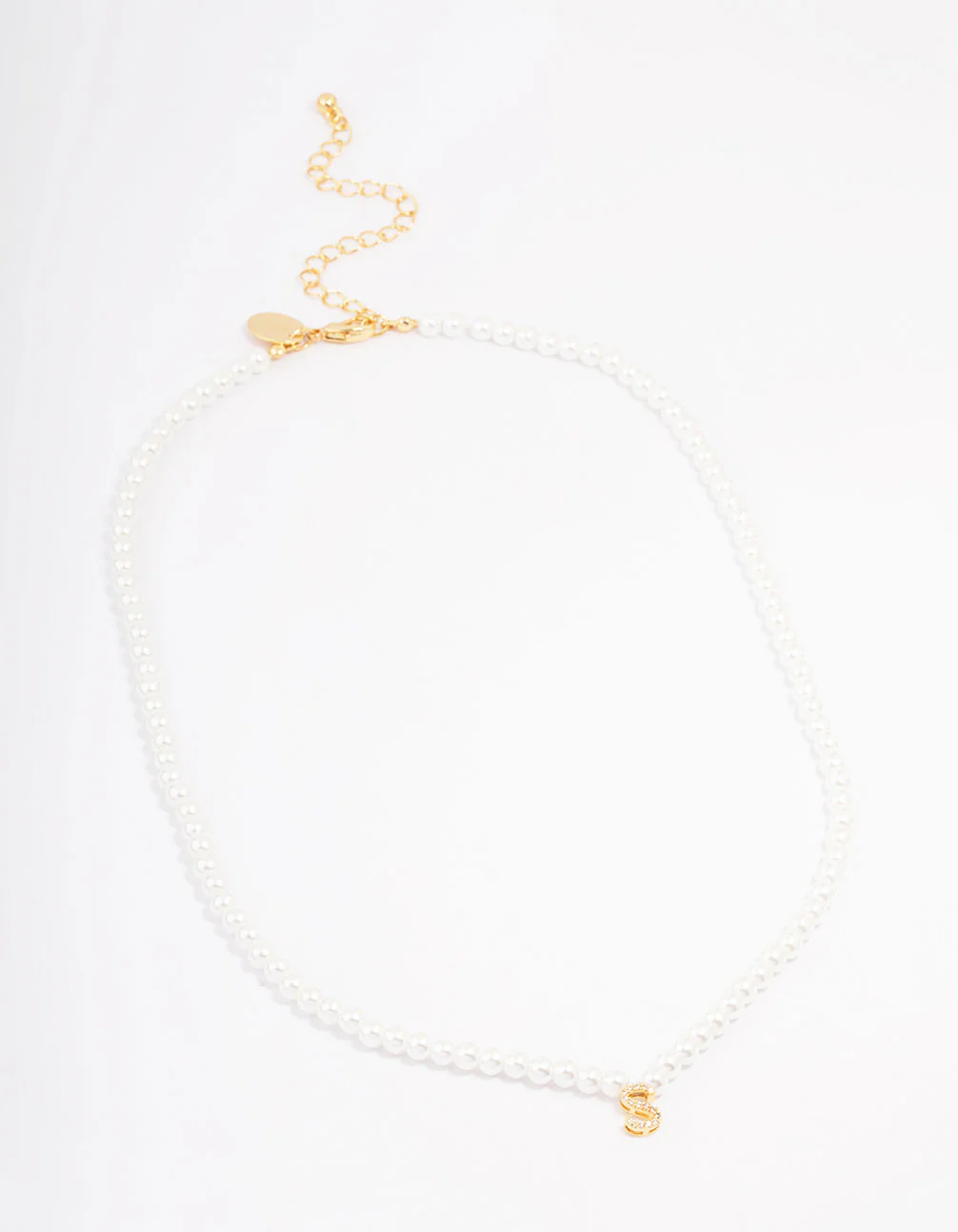 Gold Plated Pearl & Letter S Pendant Necklace - Image 2