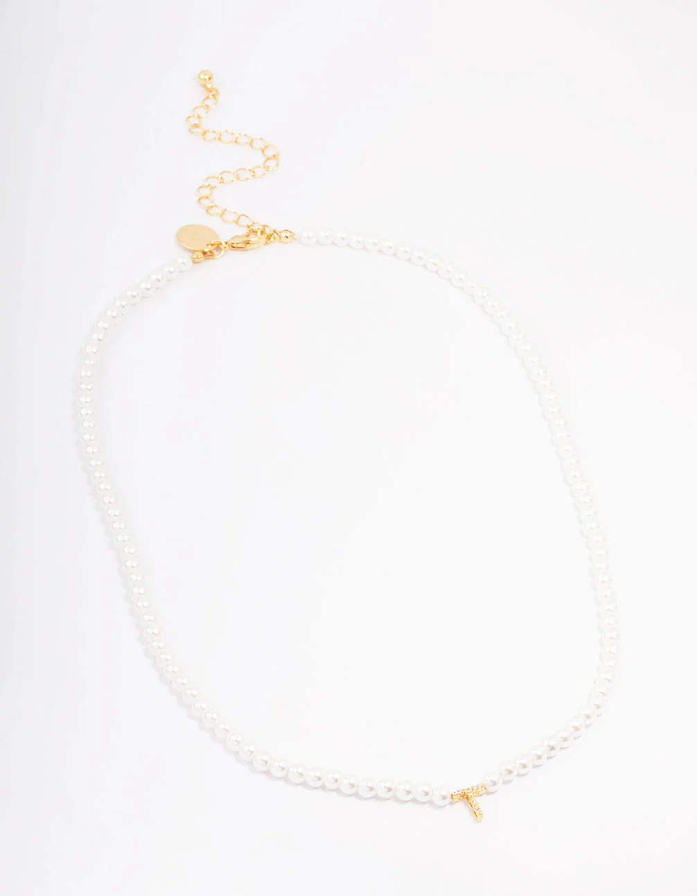 Gold Plated Pearl & Letter T  Pendant Necklace - Image 2