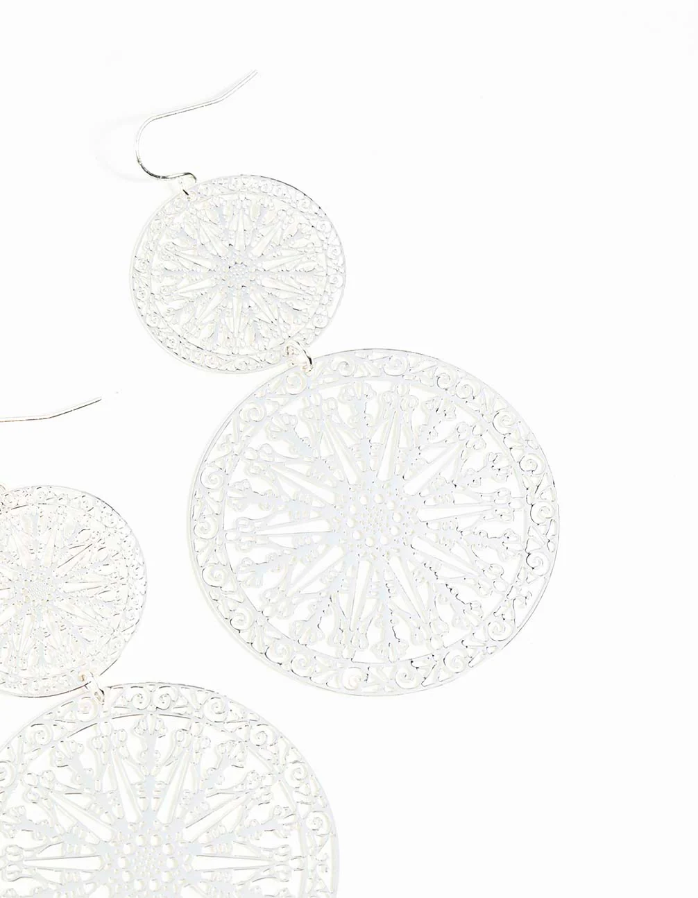 Silver Filigree Statement Disc Drop Earrings - Image 8