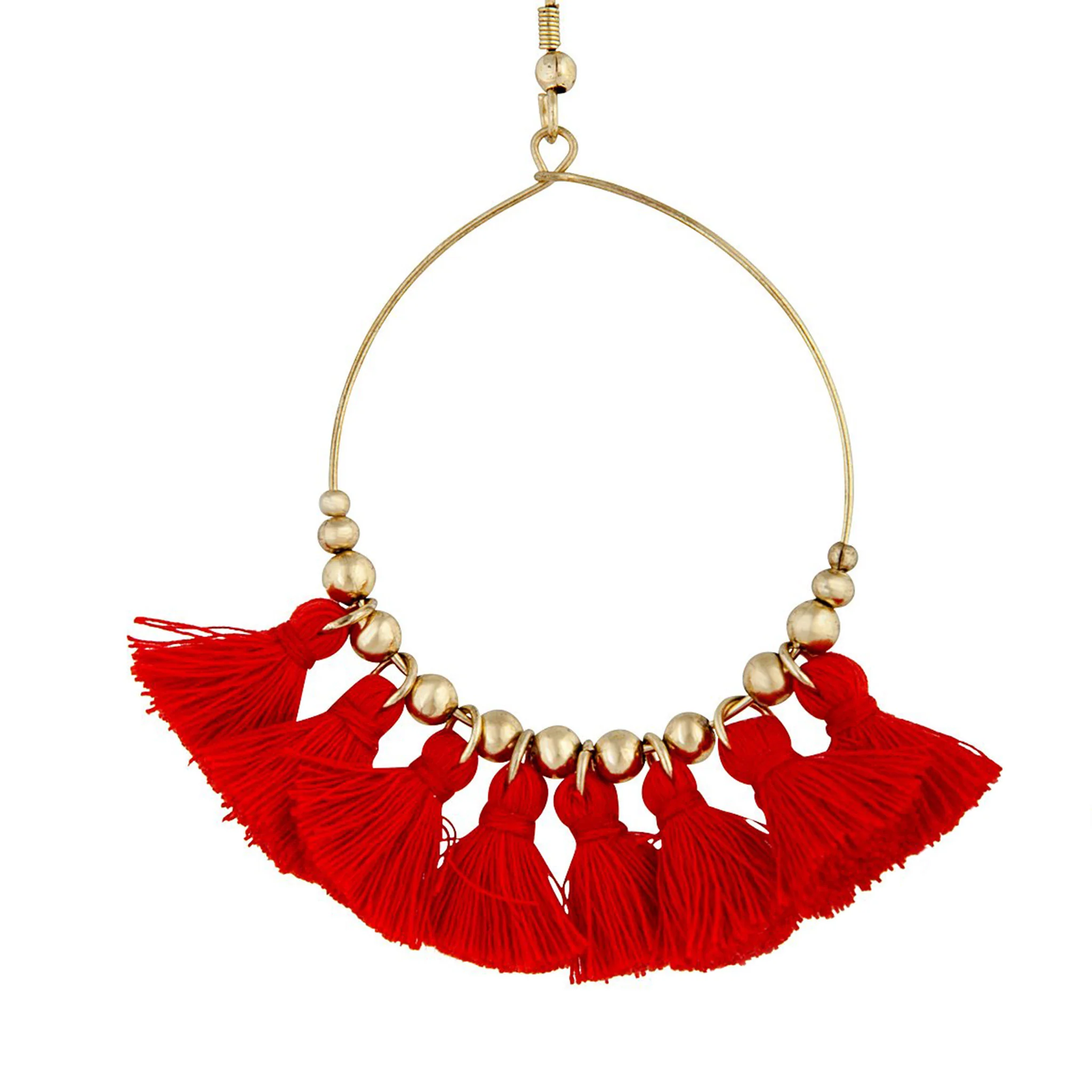 Gold Red Mini Tassel Charm Earrings - Image 2