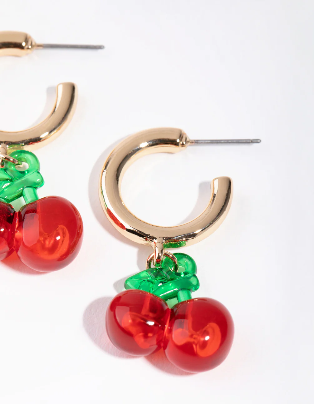 Gold Acrylic Cherry Hoop Earrings - Image 3