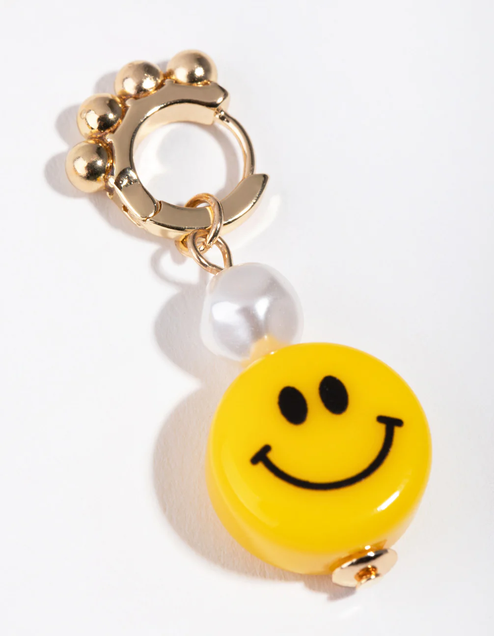Gold Asymmetrical Pearl Smiley Drop Earrings - Image 3