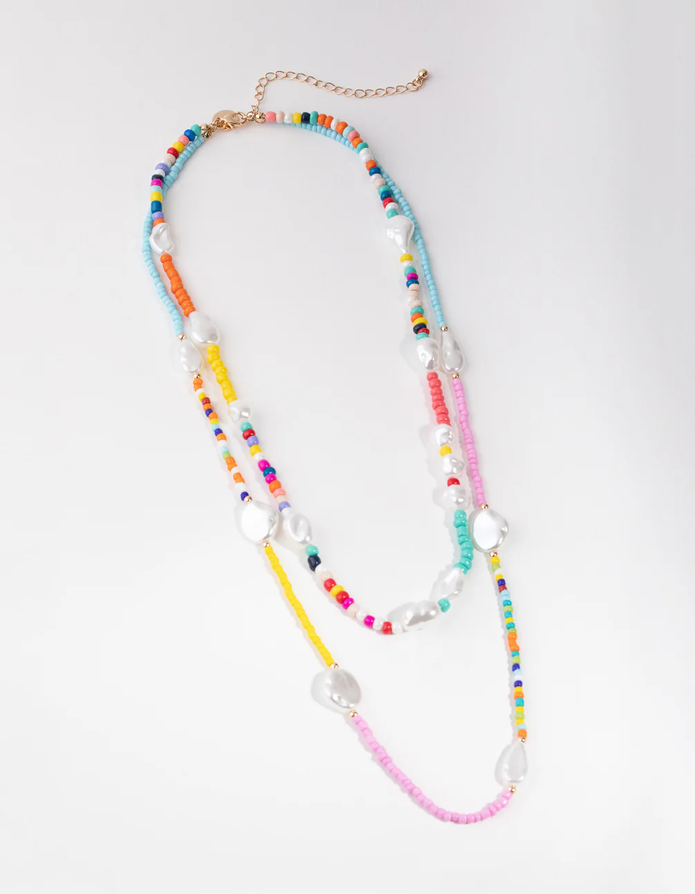 Gold Bead & Pearl 2-Row Necklace - Image 2
