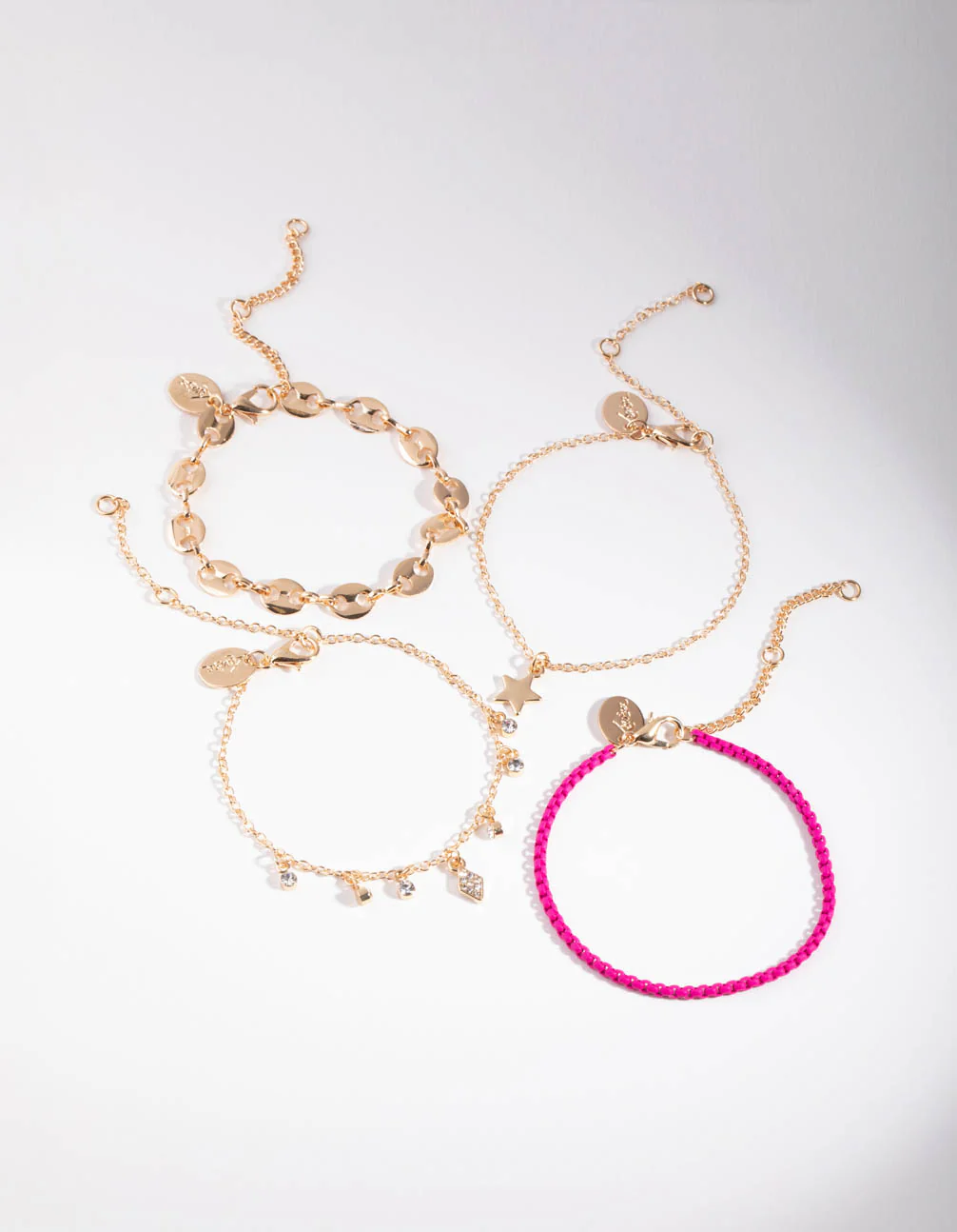 Gold & Pink Star 4-Pack Bracelet & Anklet Set - Image 2