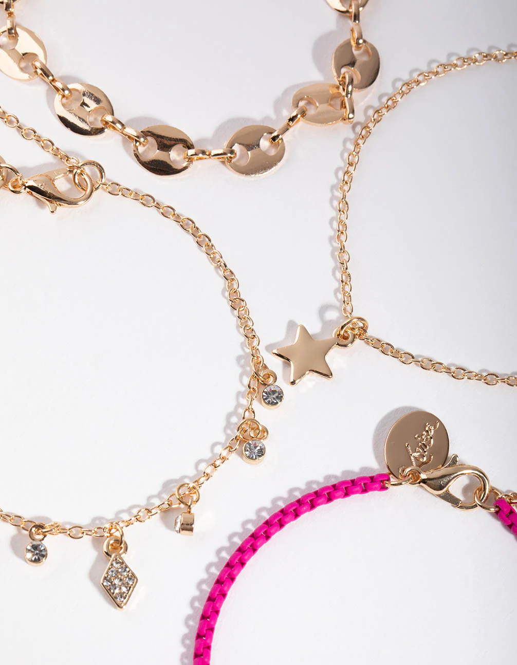 Gold & Pink Star 4-Pack Bracelet & Anklet Set - Image 3