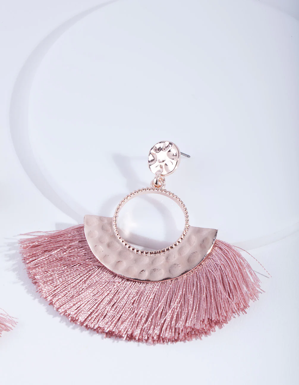 Rose Gold Circle Fringe Earrings - Image 2