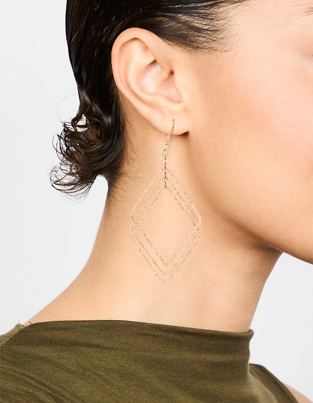 Gold Diacut Hollow Diamond Drop Earrings - Image 2