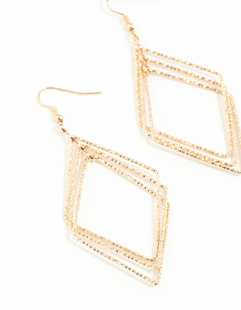 Gold Diacut Hollow Diamond Drop Earrings - Image 4