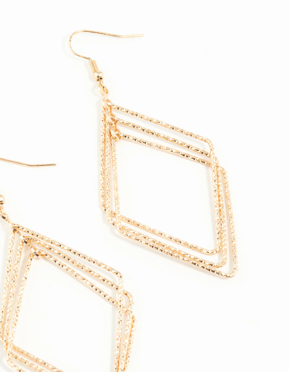 Gold Diacut Hollow Diamond Drop Earrings - Image 5