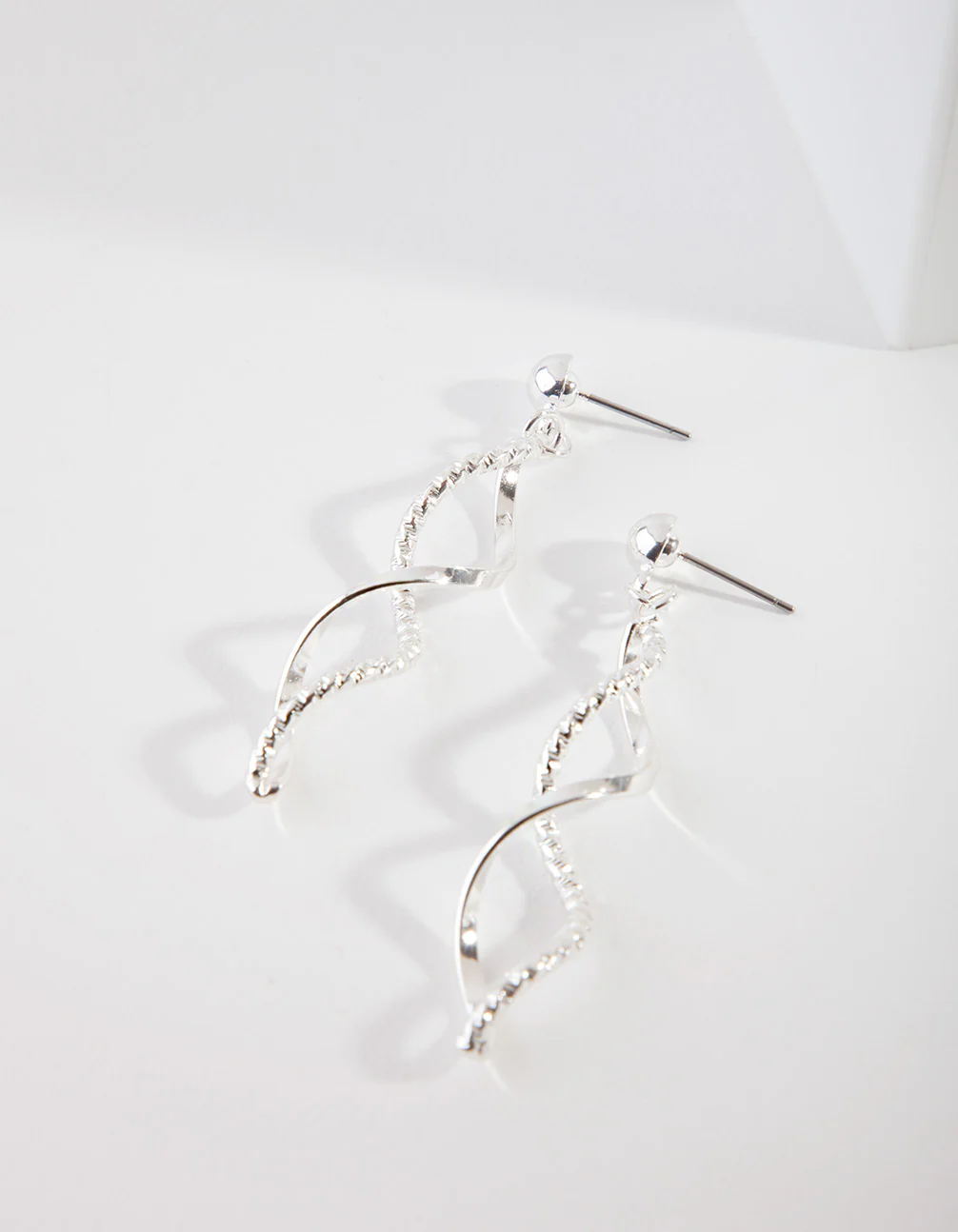 Silver Textured Twist Drop Earrings - Image 2