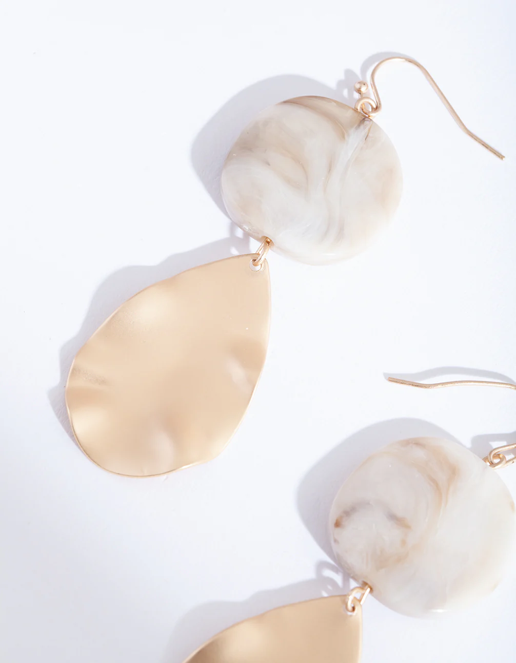 Gold Stone Bead Drop Earrings - Image 2