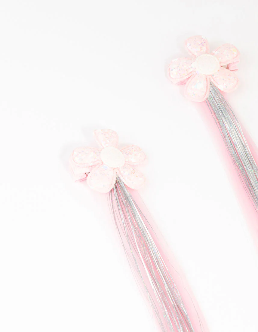 Kids Daisy Faux Pink & Silver Hair Clips 2-Pack - Image 2