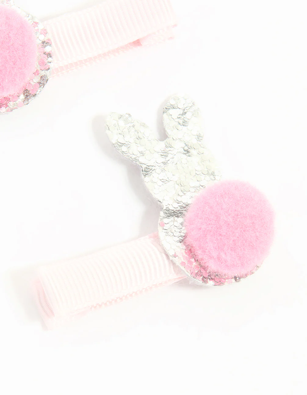 Kids Fabric Pom Pom & Sparkly Easter Bunny Hair Clips 2-Pack - Image 3