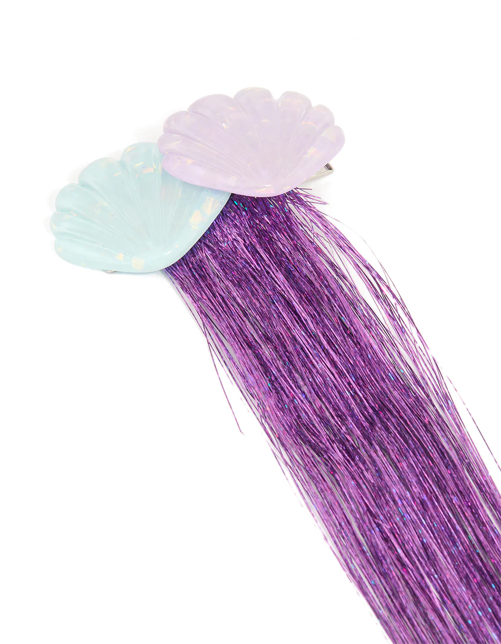 Kids Fabric Shell Purple Tinsel Hair Clip - Image 2