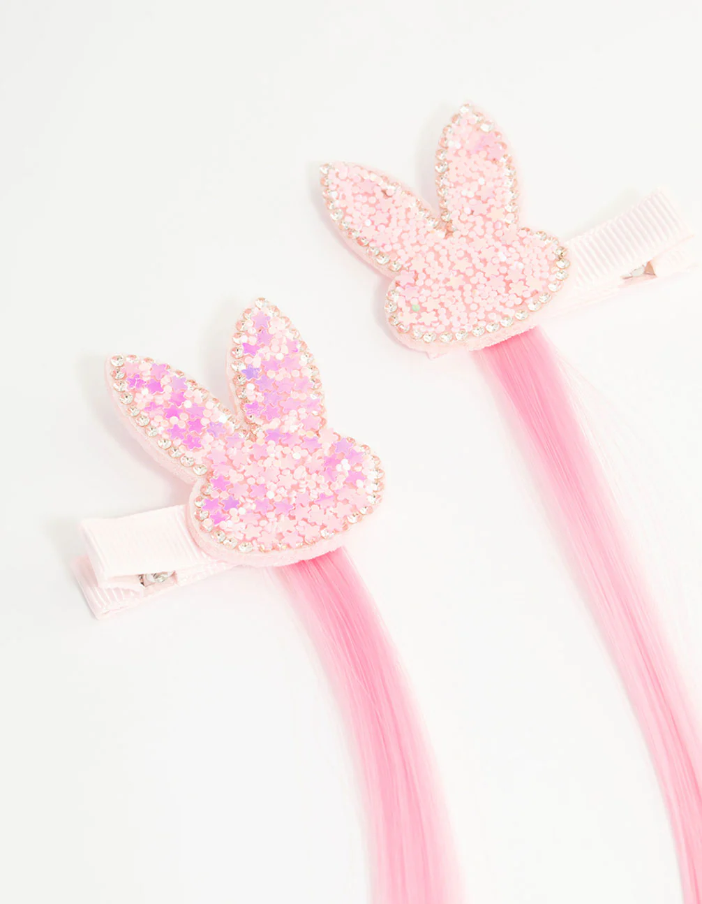 Kids Faux Hair Pastel Fabric Sparkle Easter Bunny Hair Clips 2-Pack - Image 2