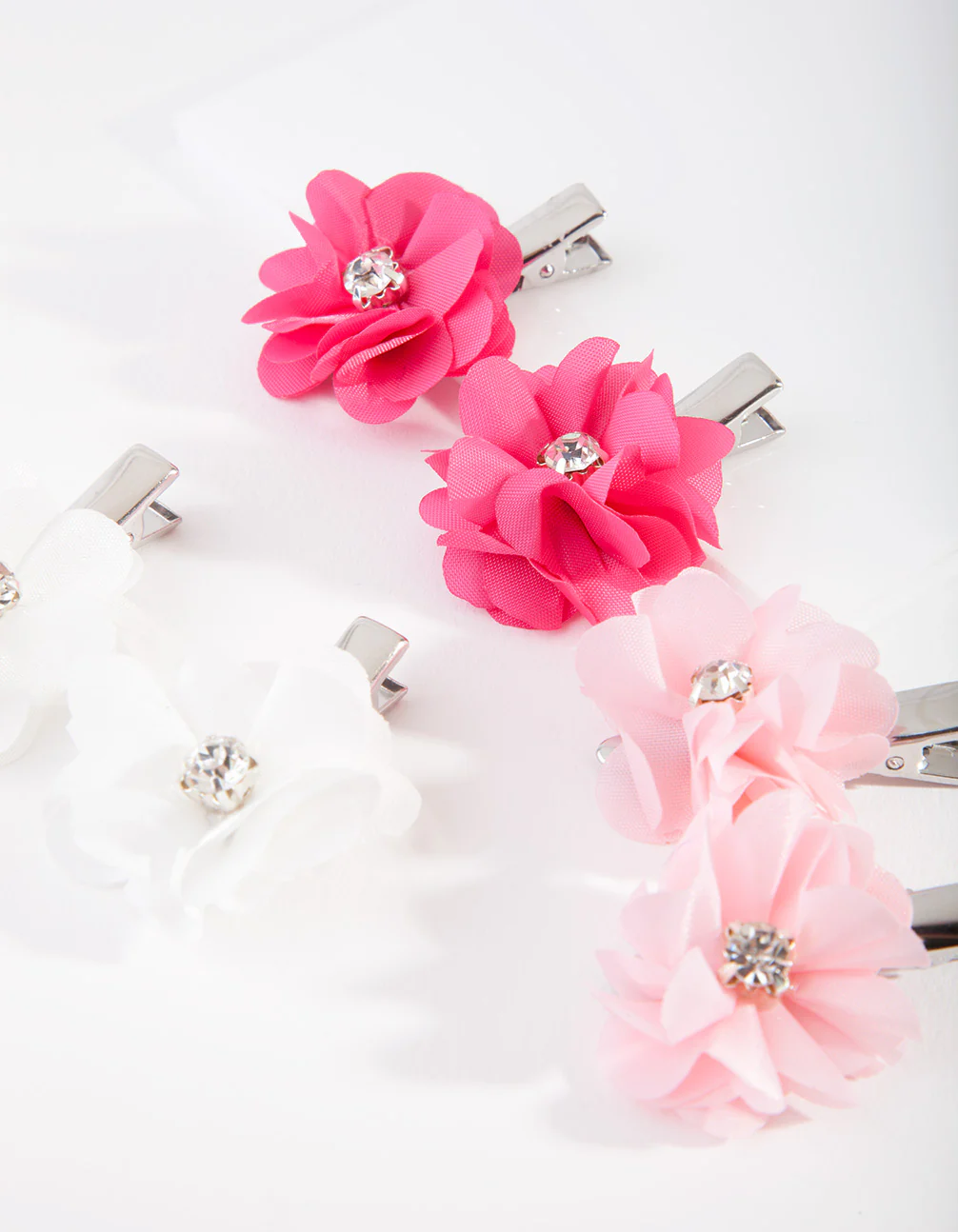 Kids Fabric Diamante Flower Pink Clip 6-Pack - Image 2