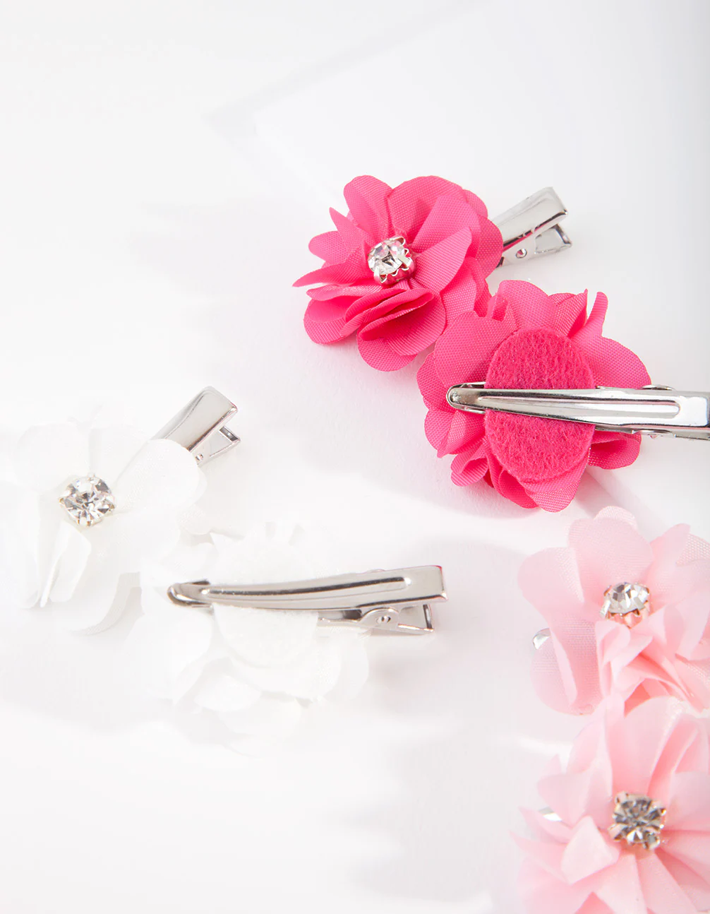 Kids Fabric Diamante Flower Pink Clip 6-Pack - Image 3