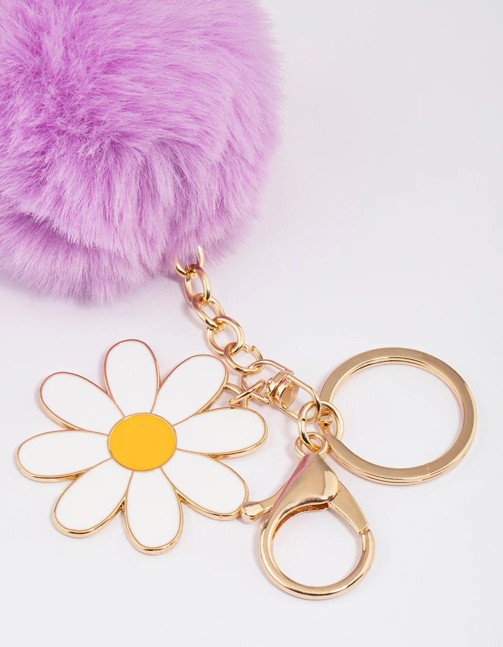 Kids Fabric Daisy Pom Pom Key Ring - Image 2