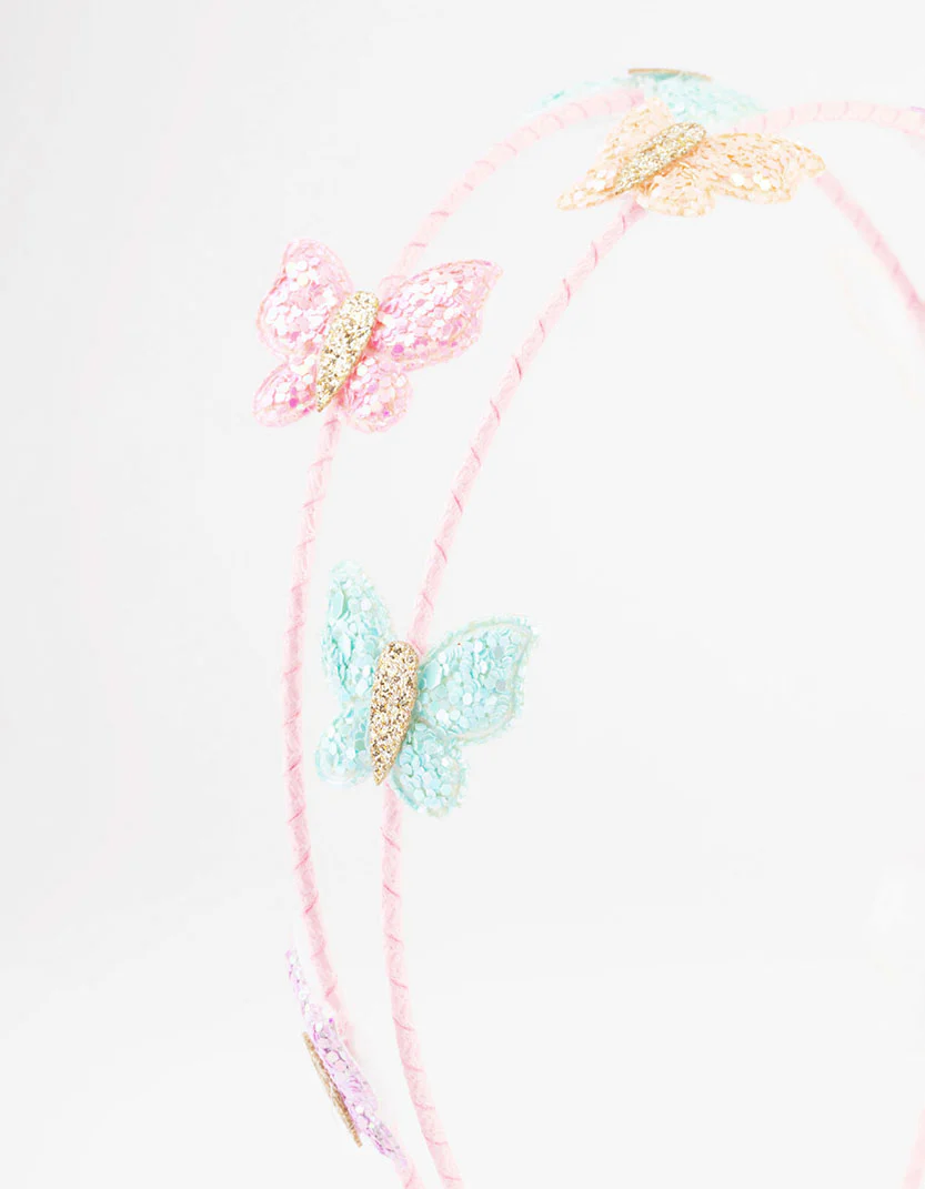 Kids Glitter Butterfly Headband 2-Row - Image 2