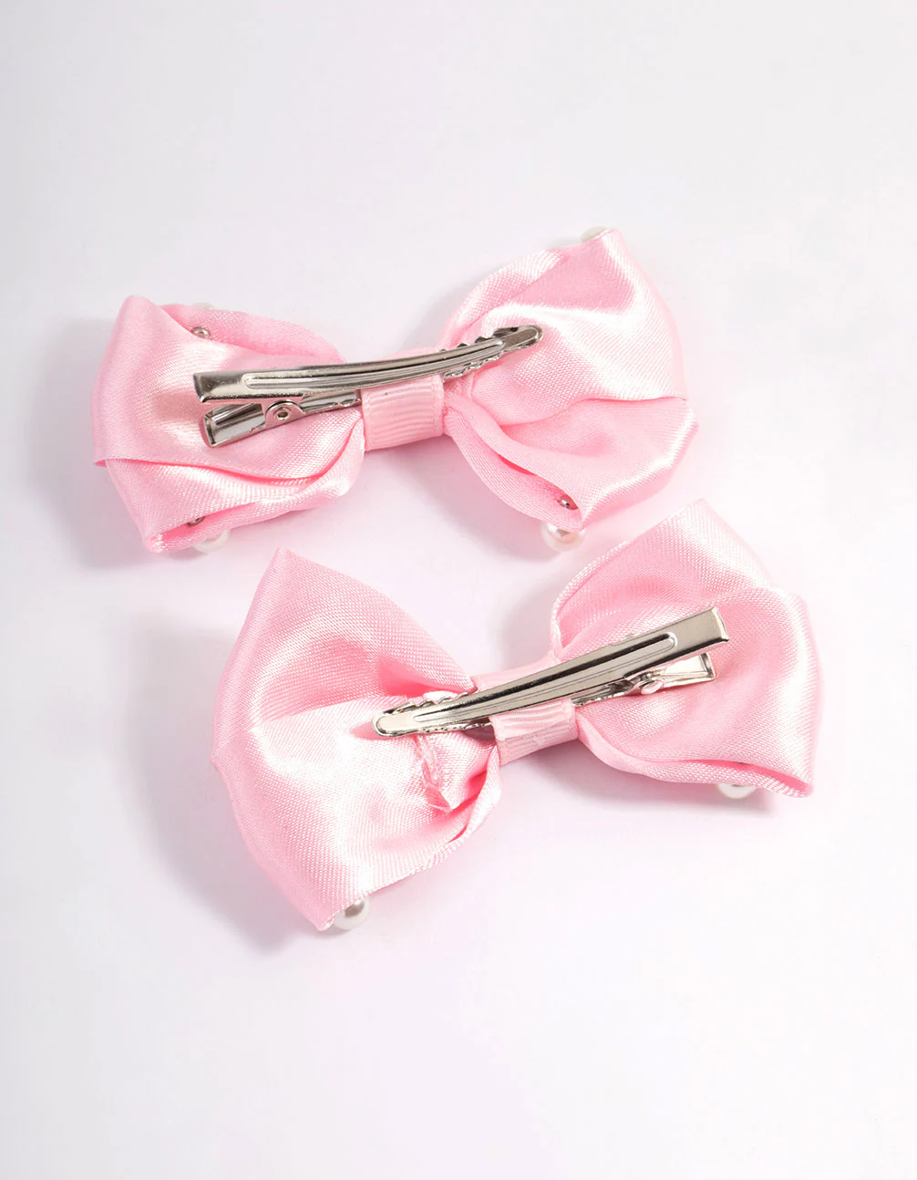 Kids Fabric Pearl Bow Hair Clip Pack - Image 3