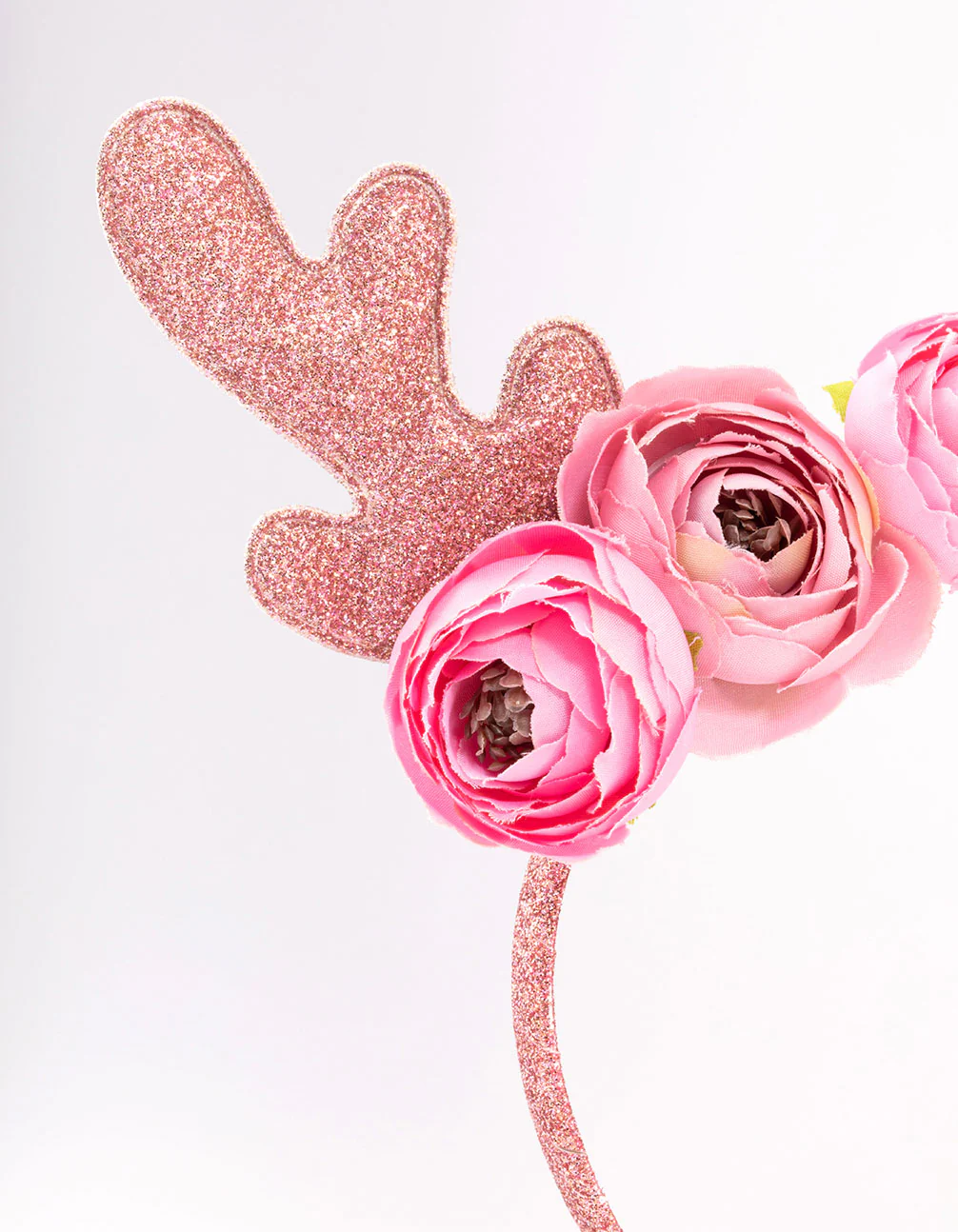 Kids Fabric Christmas Glitter & Flower Antler Headband - Image 2