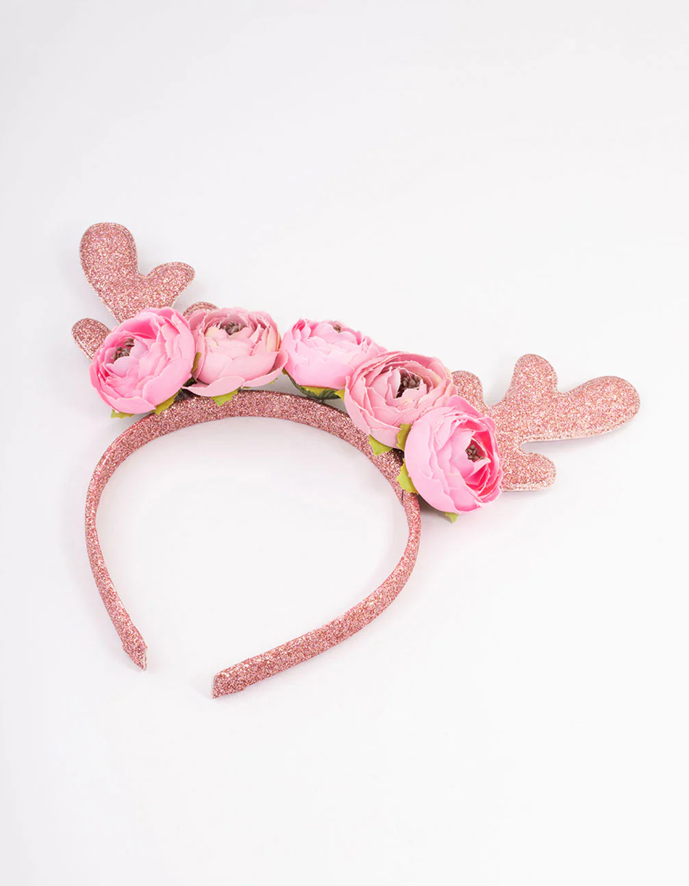 Kids Fabric Christmas Glitter & Flower Antler Headband - Image 3