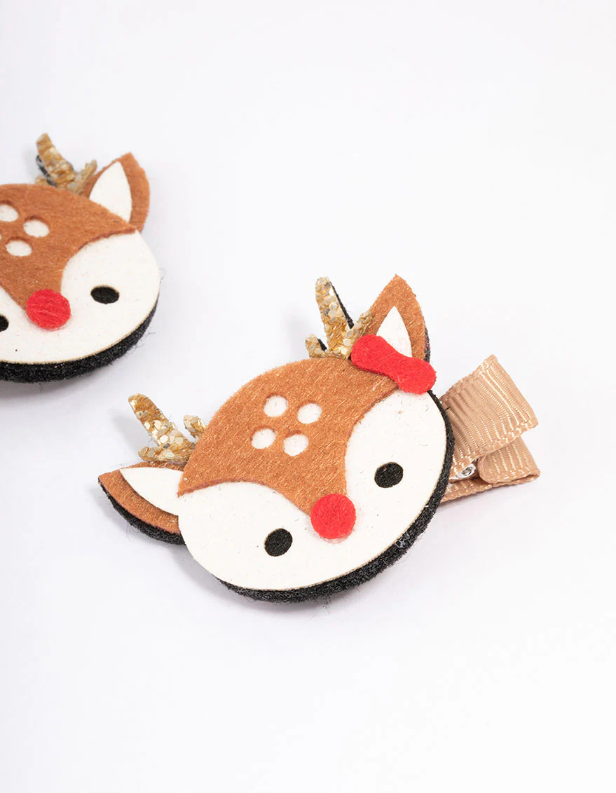 Kids Fabric Christmas Reindeer Hair Clips - Image 2