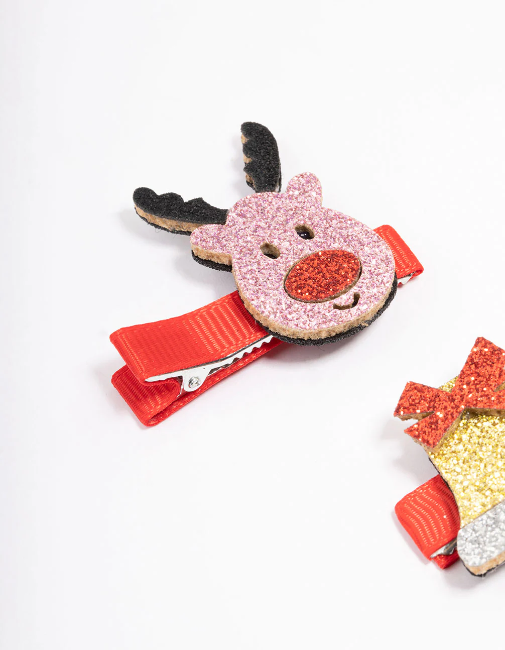 Kids Fabric Christmas Reindeer & Ball Hair Clips - Image 3