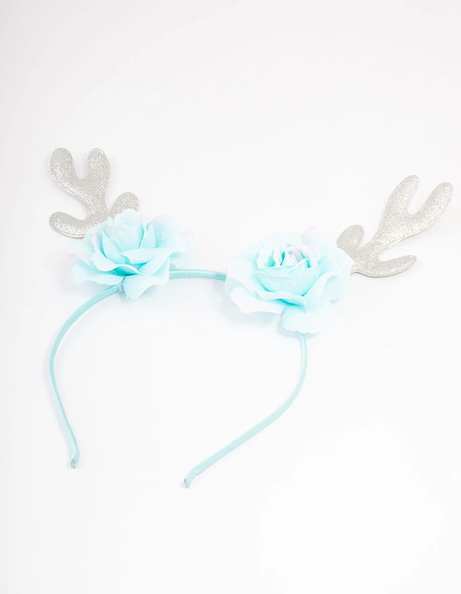 Kids Fabric Christmas Rose Sequin Antler Headband - Image 3