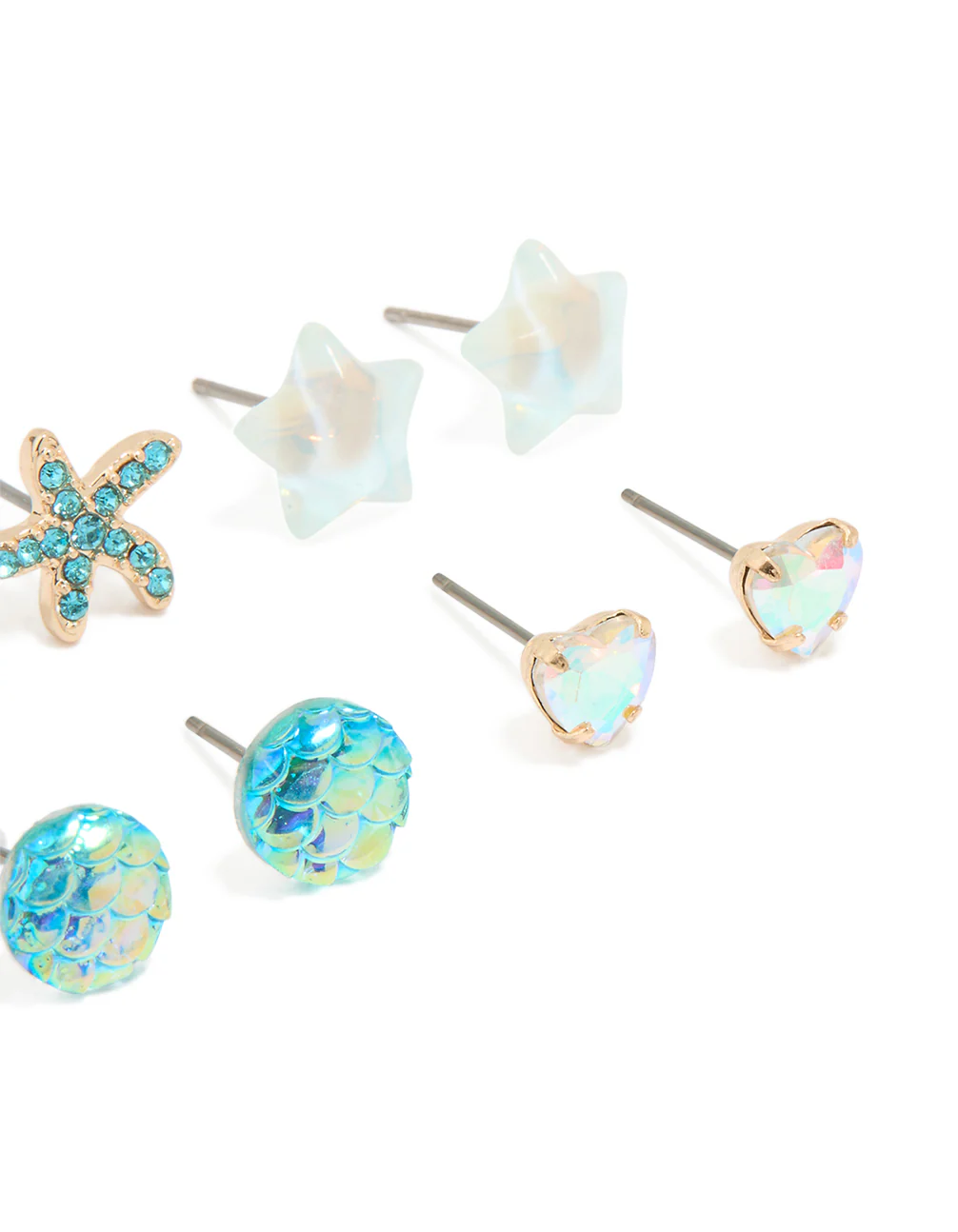 Kids Glitter Gold Sea & Starfish Stud Earrings 6-Pack - Image 3