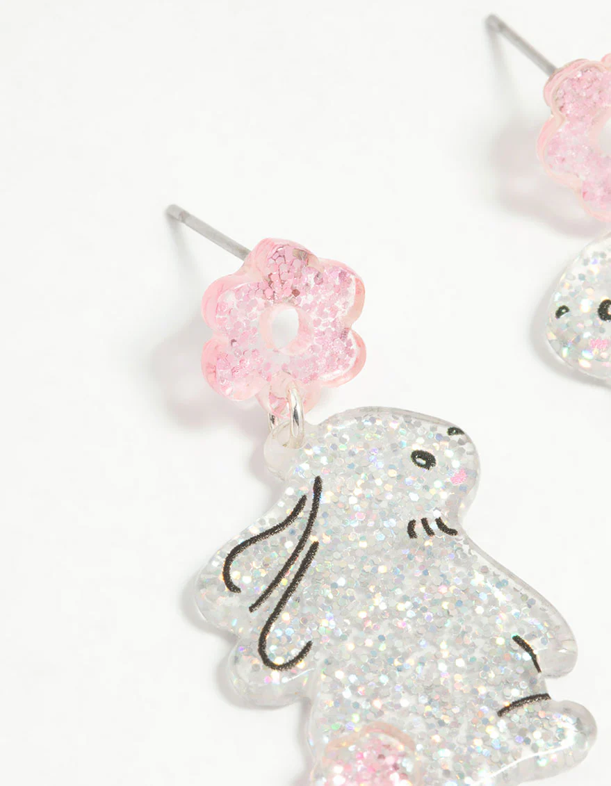 Kids Glitter Mini Bunny Drop Earrings - Image 2