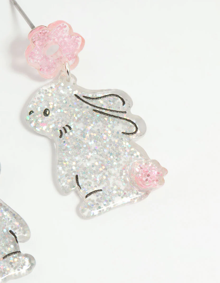 Kids Glitter Mini Bunny Drop Earrings - Image 3