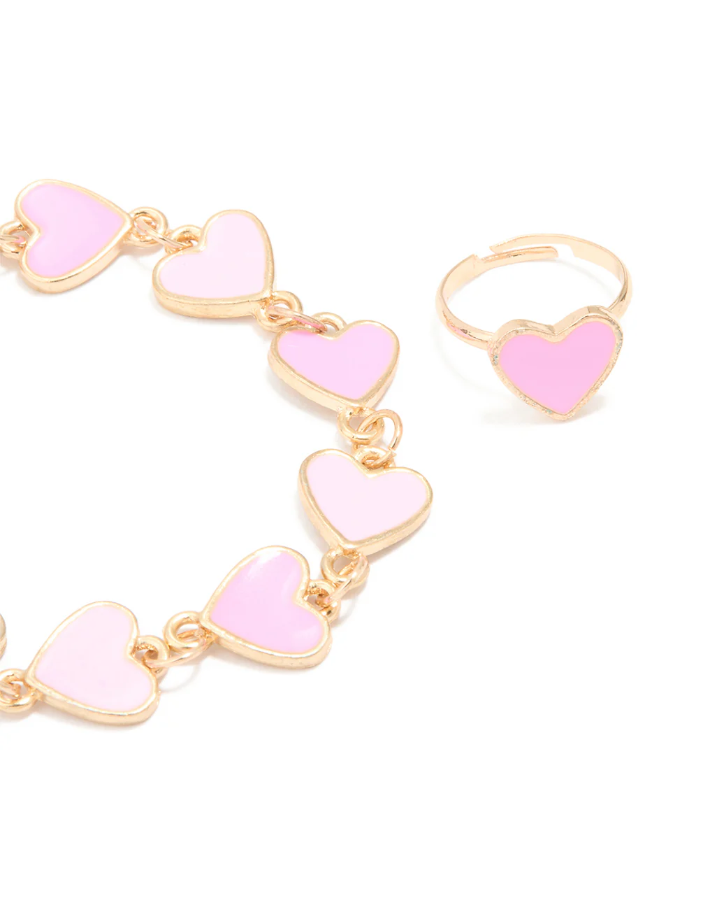 Kids Gold Alternating Heart Bracelet & Ring - Image 2