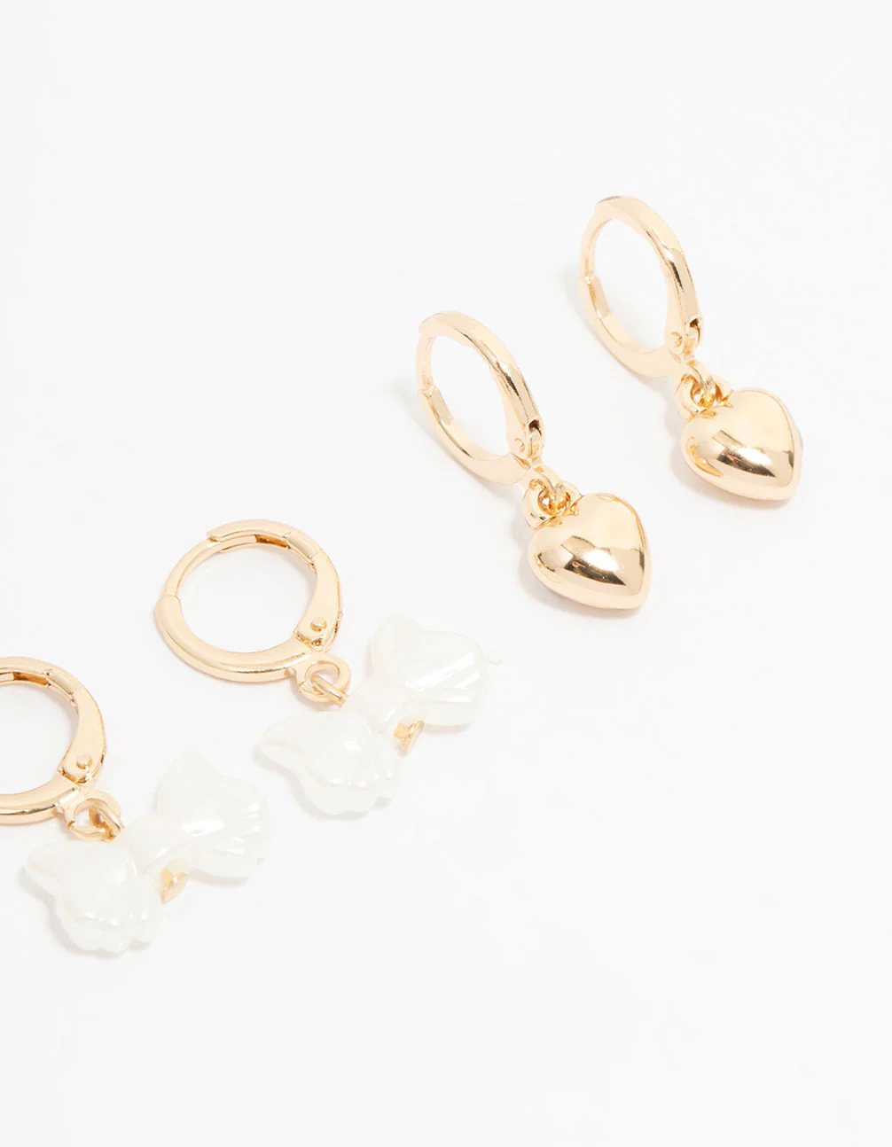 Kids Gold Bow & Heart Huggie Earrings 3-Pack - Image 3