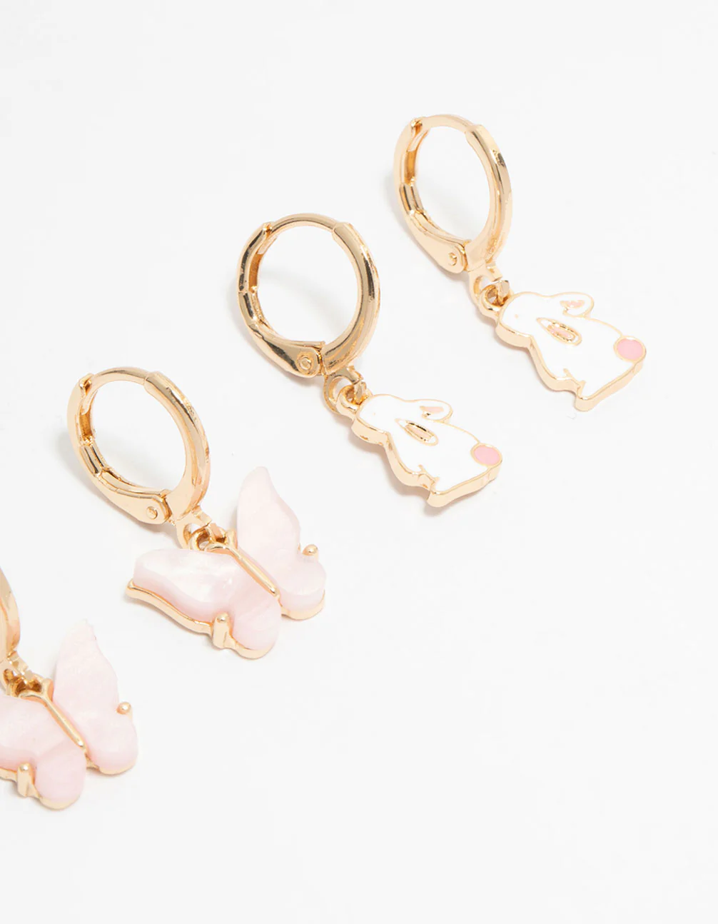 Kids Gold Bunny & Butterfly Huggie Earrings 3-Pack - Image 3