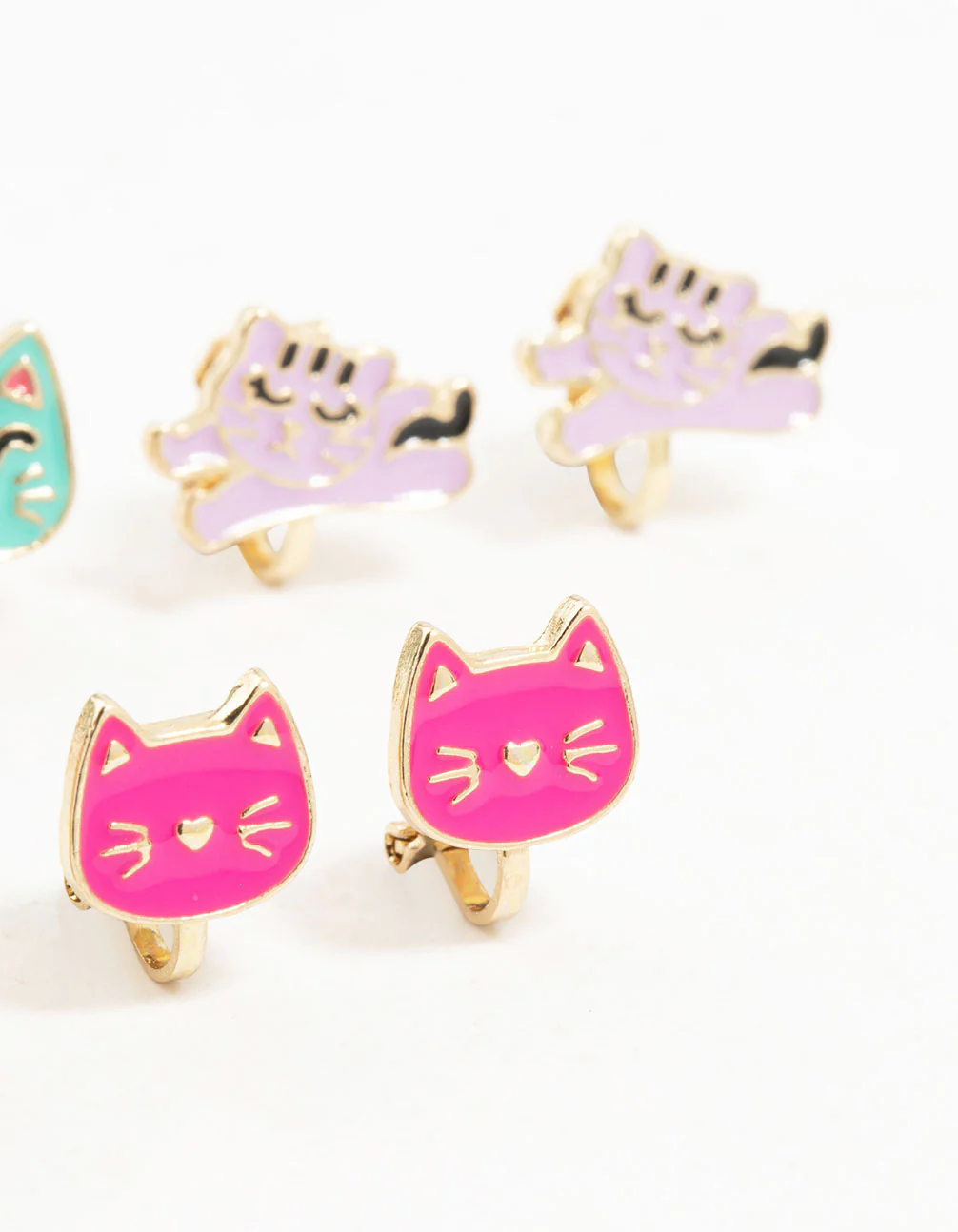 Kids Gold Cat Clip On Earrings 5-Pack - Image 3