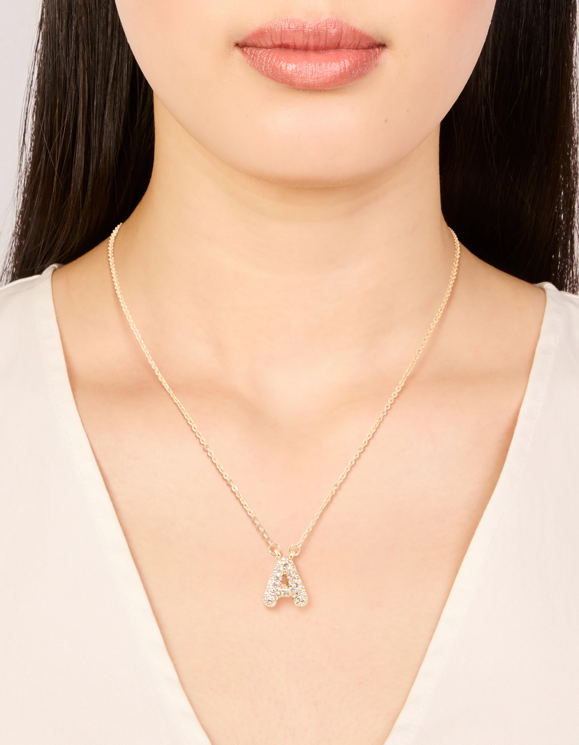 Kids Gold Cubic Zirconia Letter A Necklace - Image 2