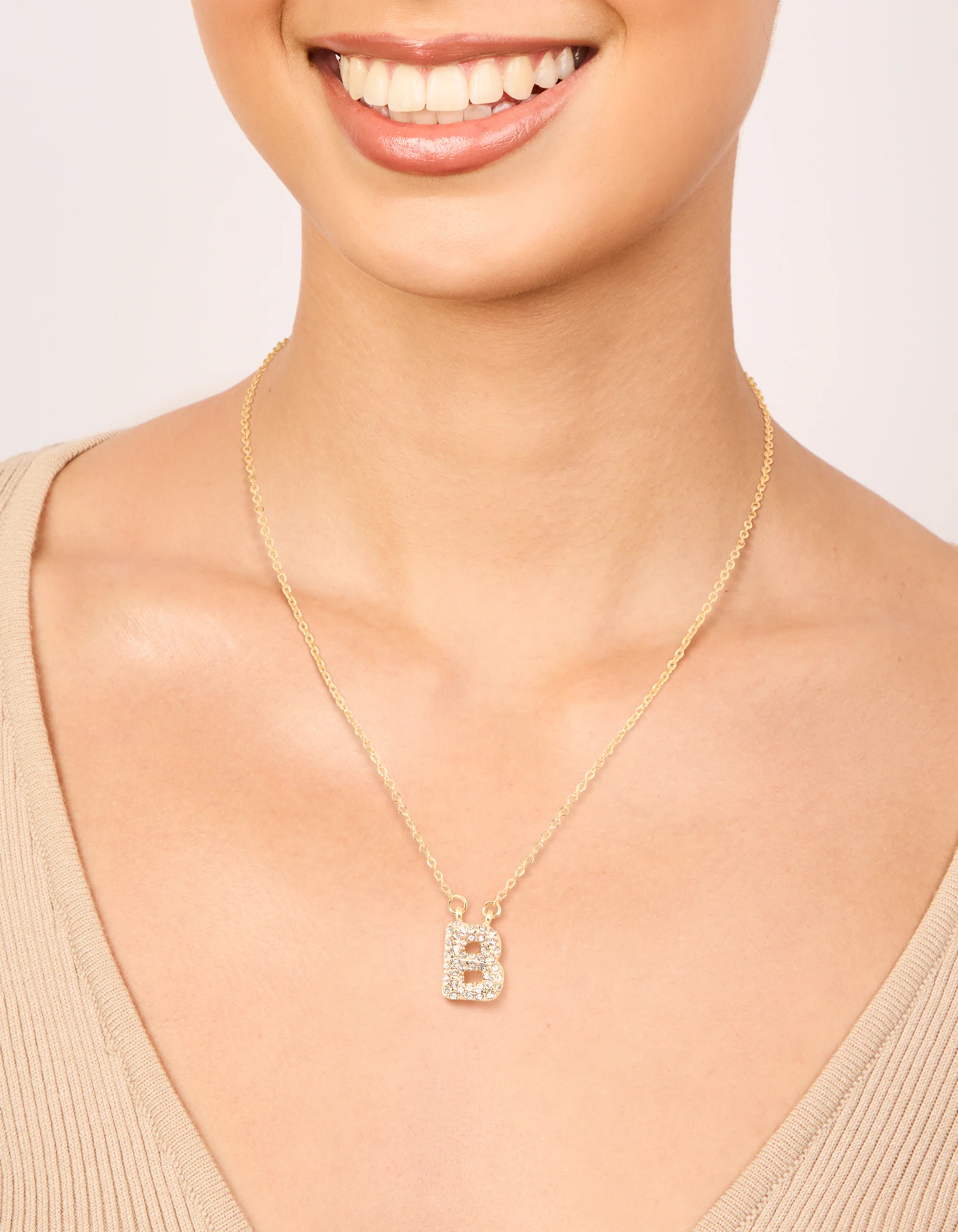 Kids Gold Cubic Zirconia Letter B Necklace - Image 2