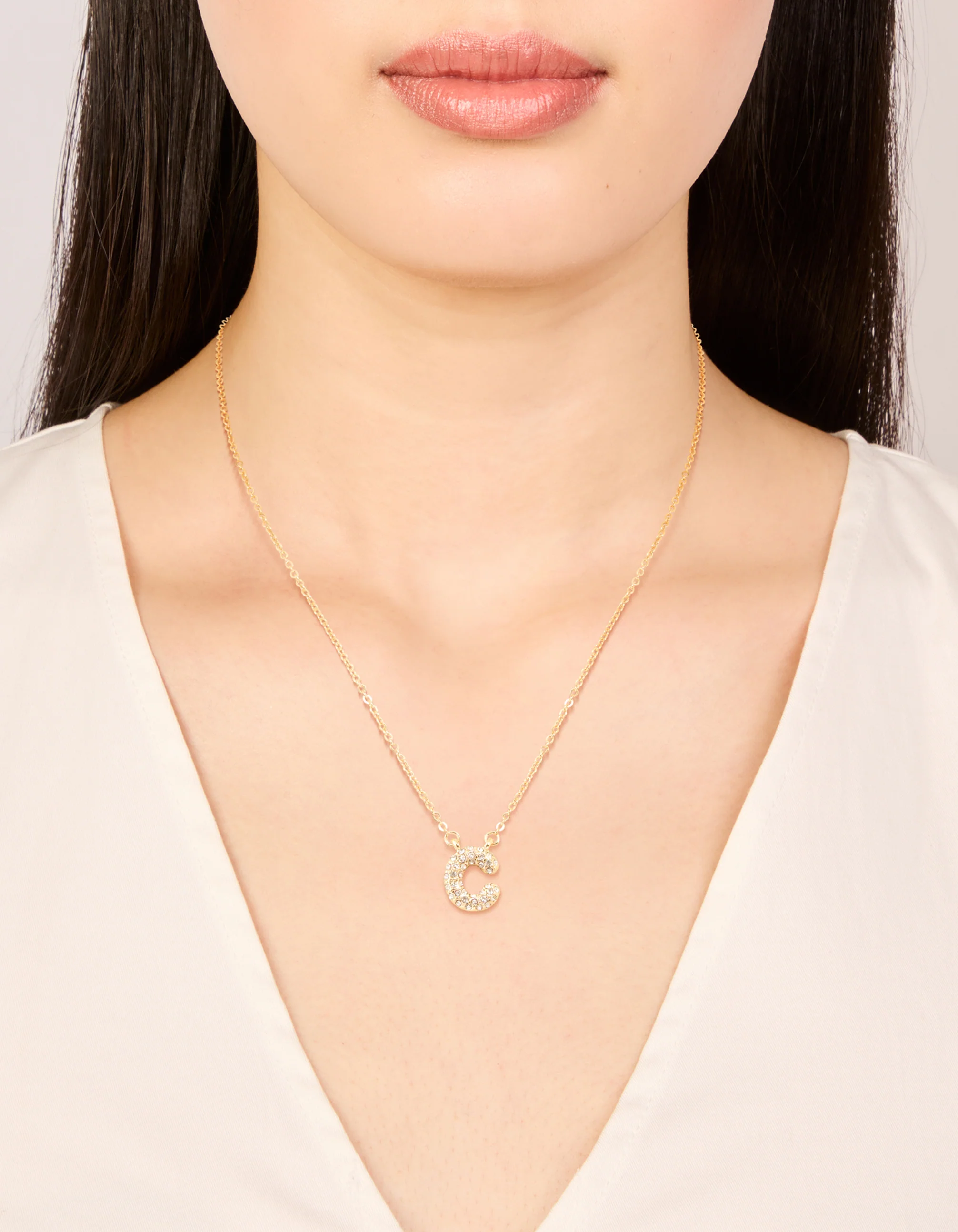 Kids Gold Cubic Zirconia Letter C Necklace - Image 2