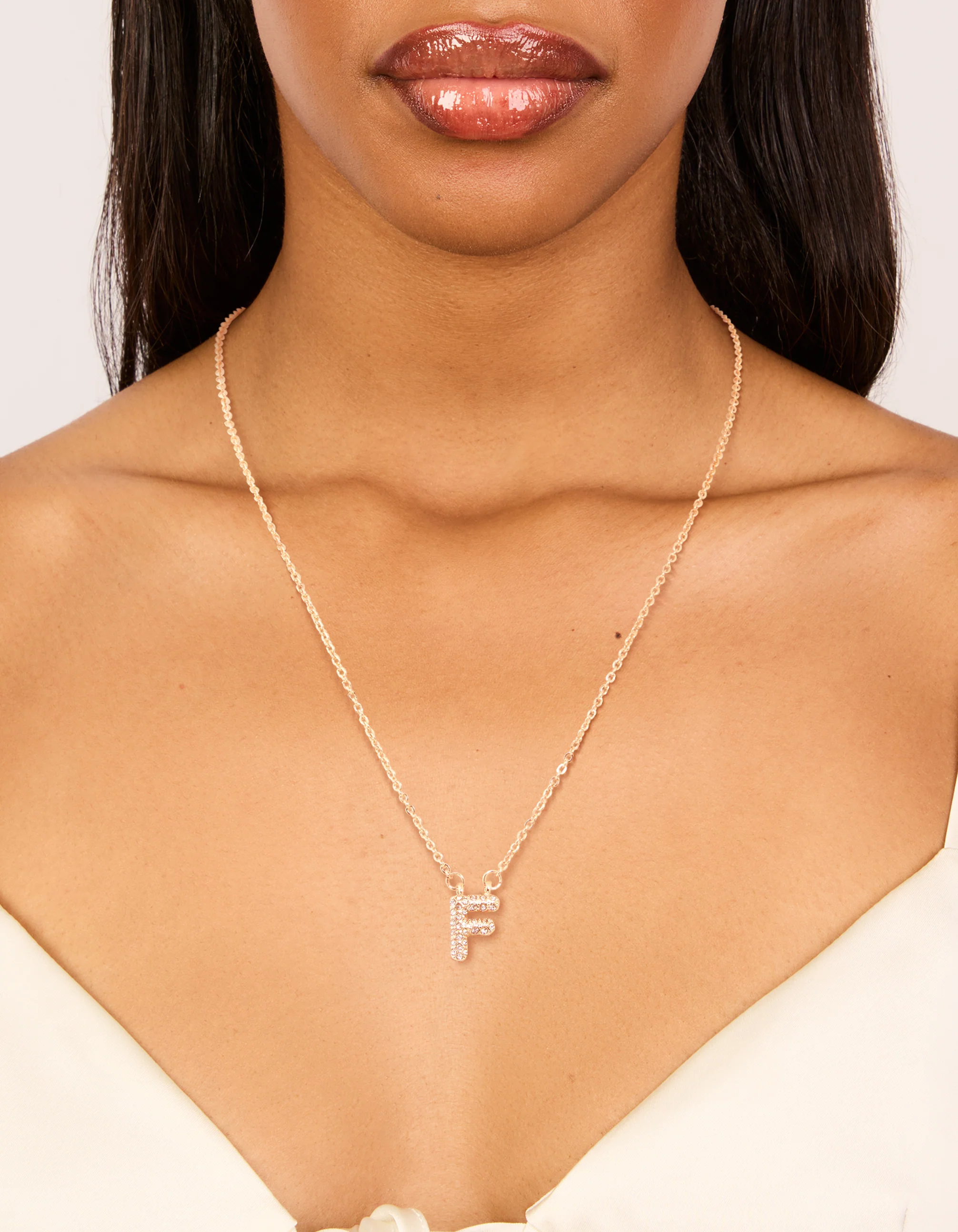 Kids Gold Cubic Zirconia Letter F Necklace - Image 2