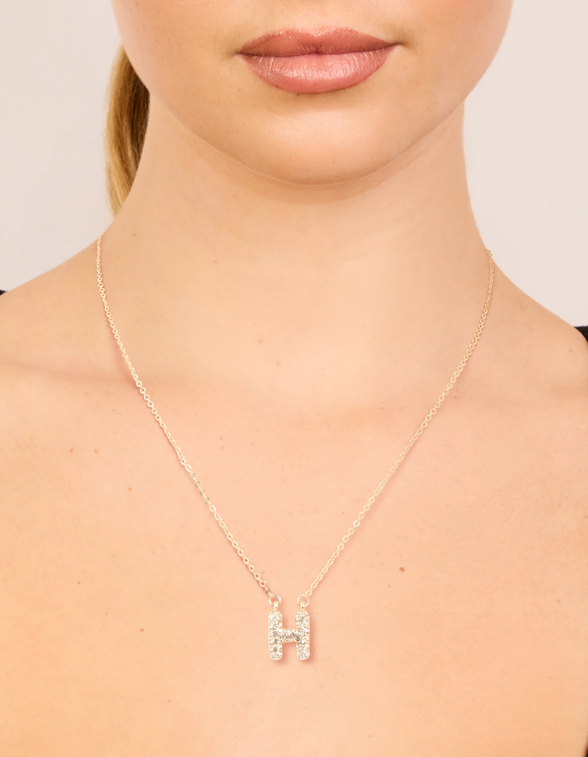Kids Gold Cubic Zirconia Letter H Necklace - Image 2