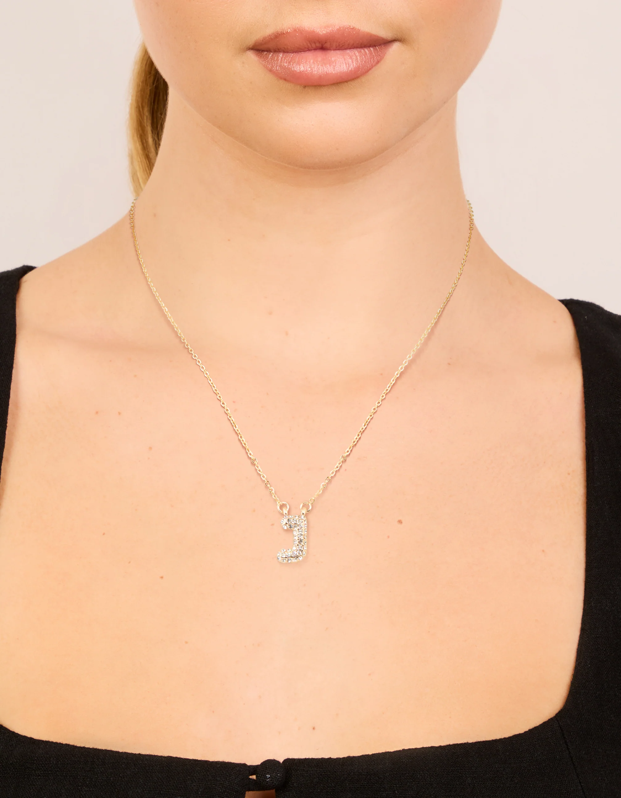 Kids Gold Cubic Zirconia Letter J Necklace - Image 2
