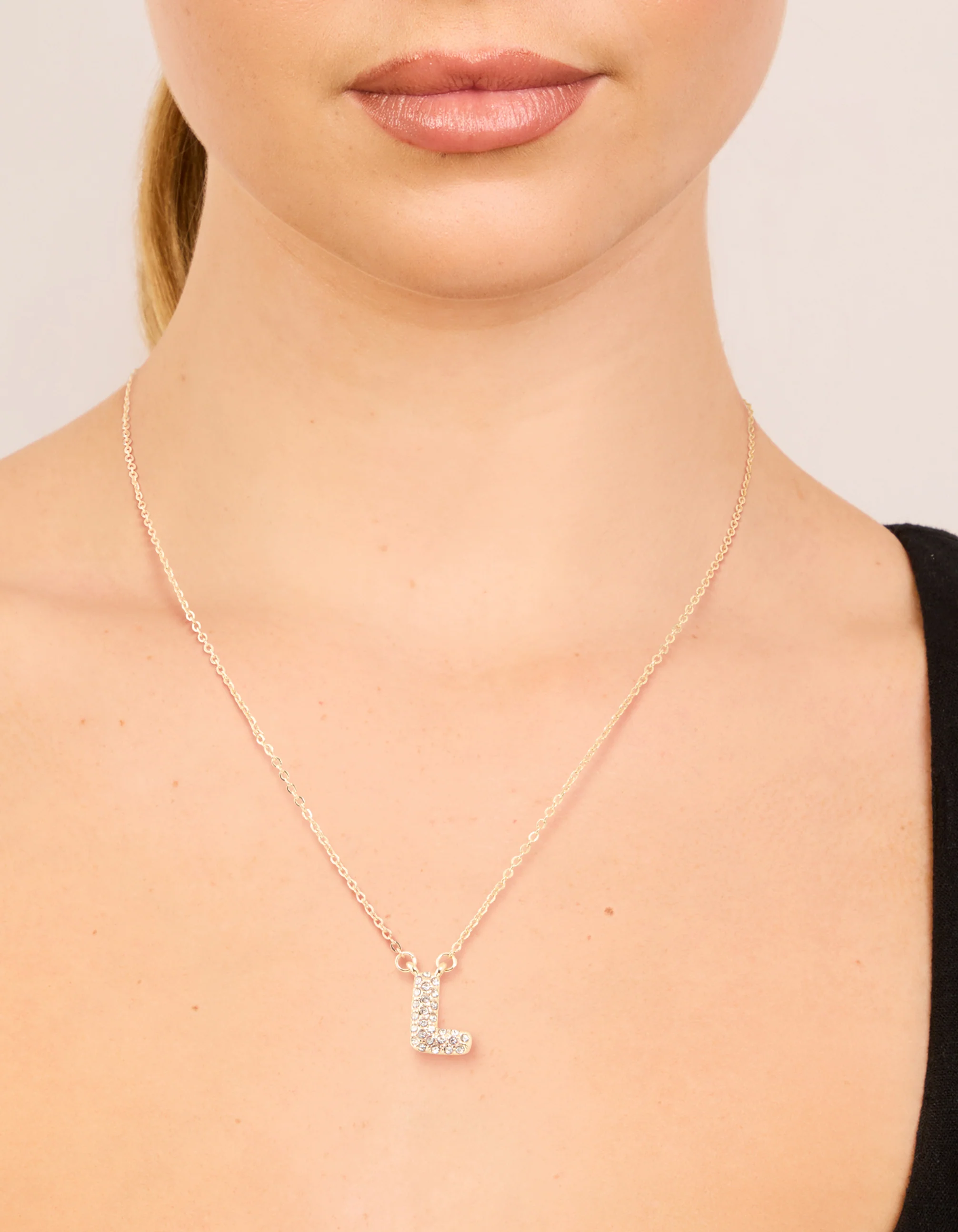 Kids Gold Cubic Zirconia Letter L Necklace - Image 2