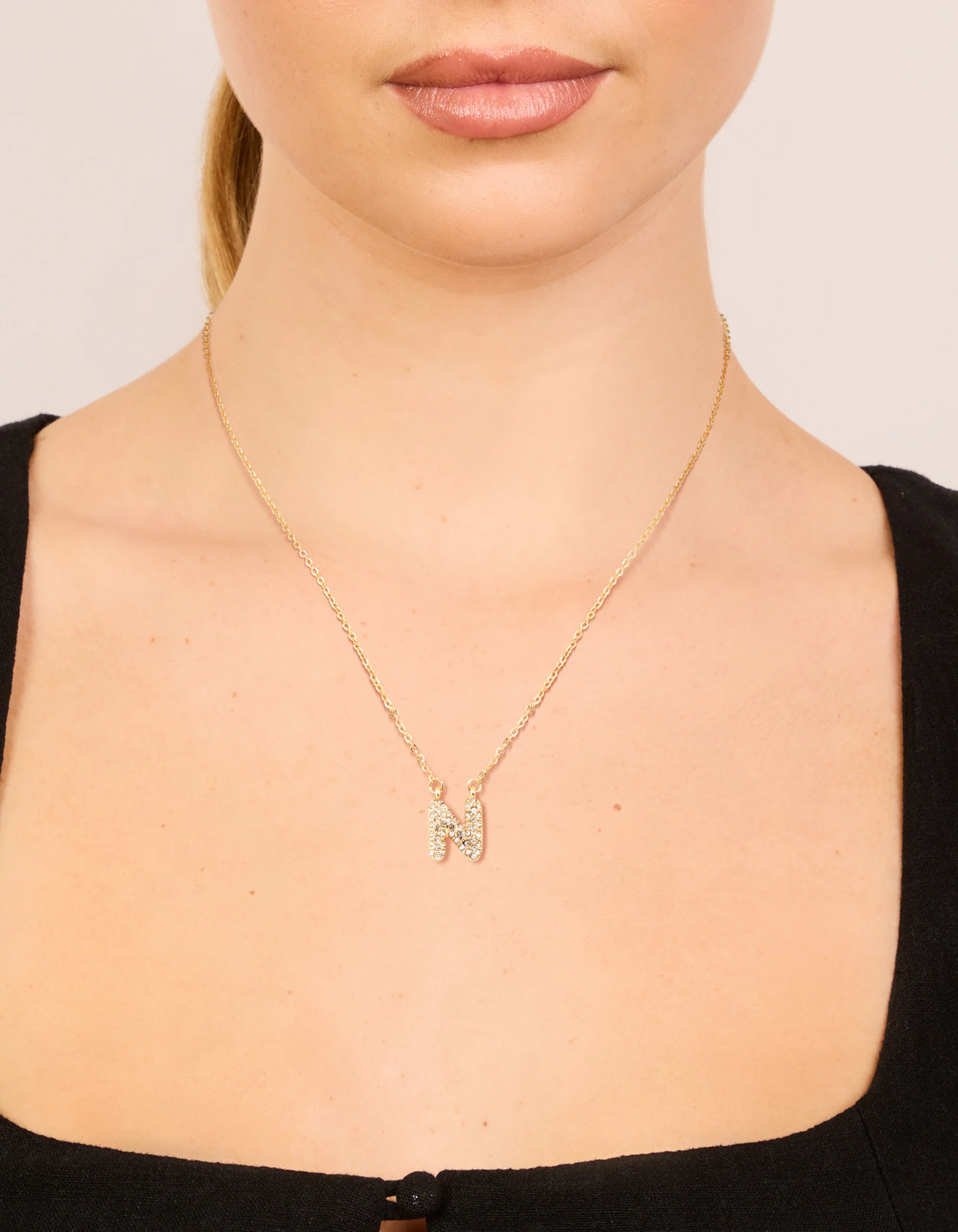 Kids Gold Cubic Zirconia Letter N Necklace - Image 2