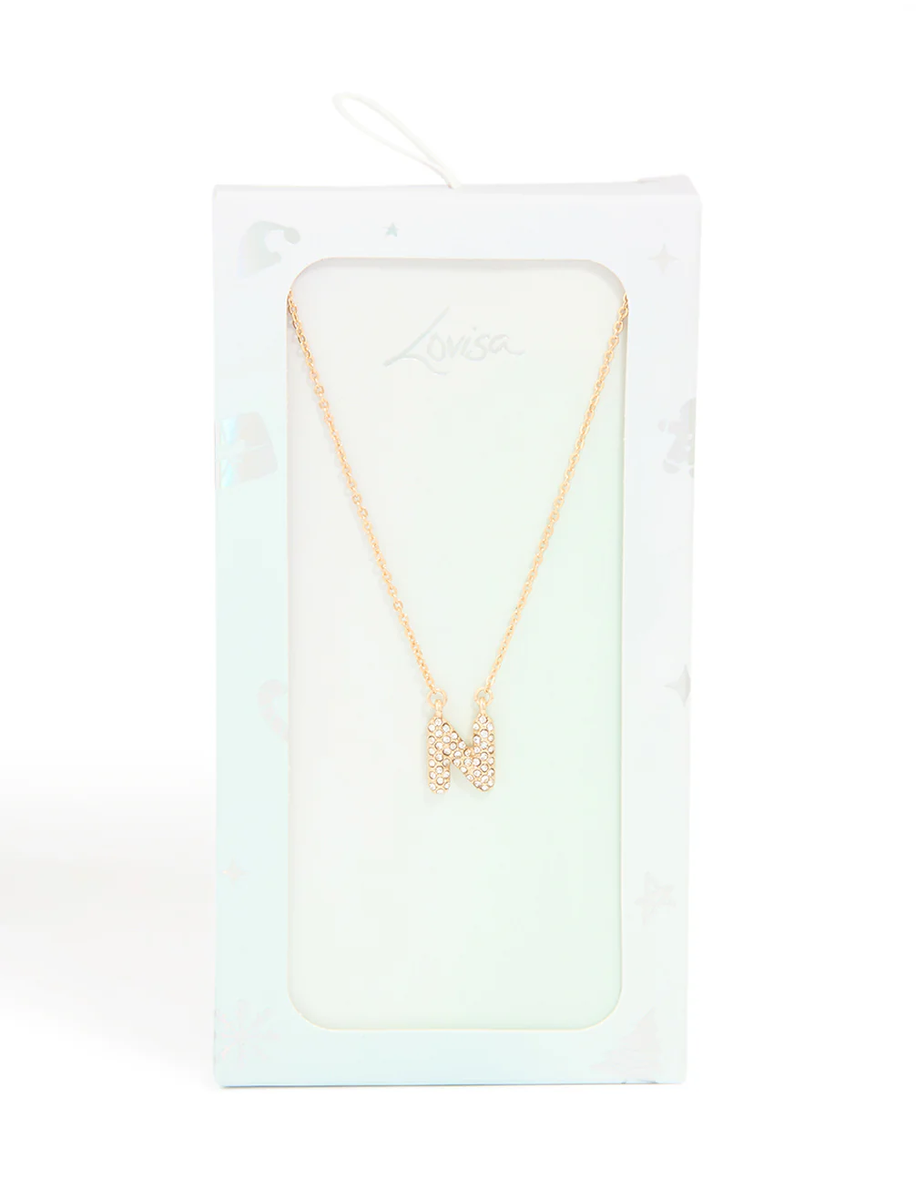 Kids Gold Cubic Zirconia Letter N Necklace - Image 5