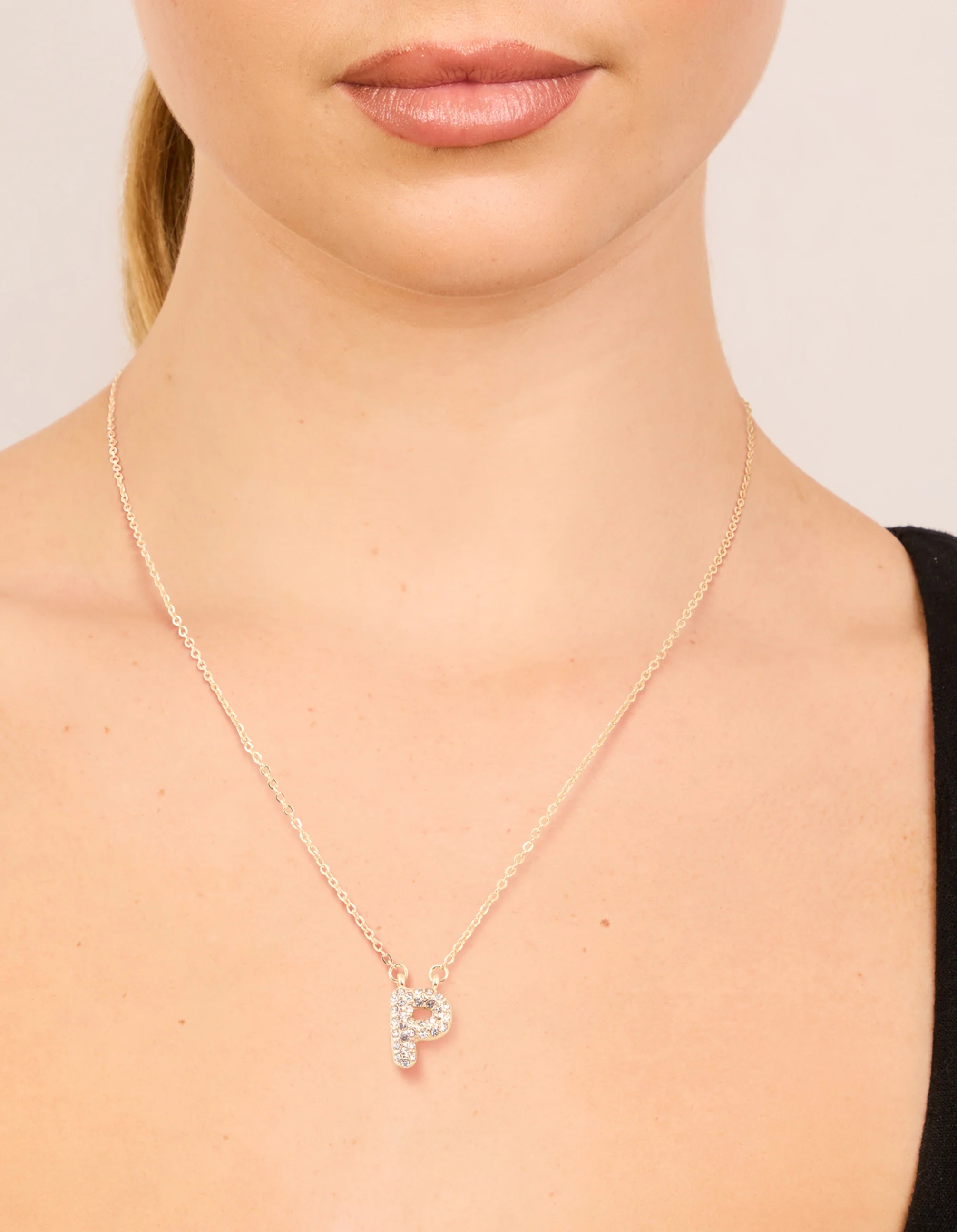 Kids Gold Cubic Zirconia Letter P Necklace - Image 2