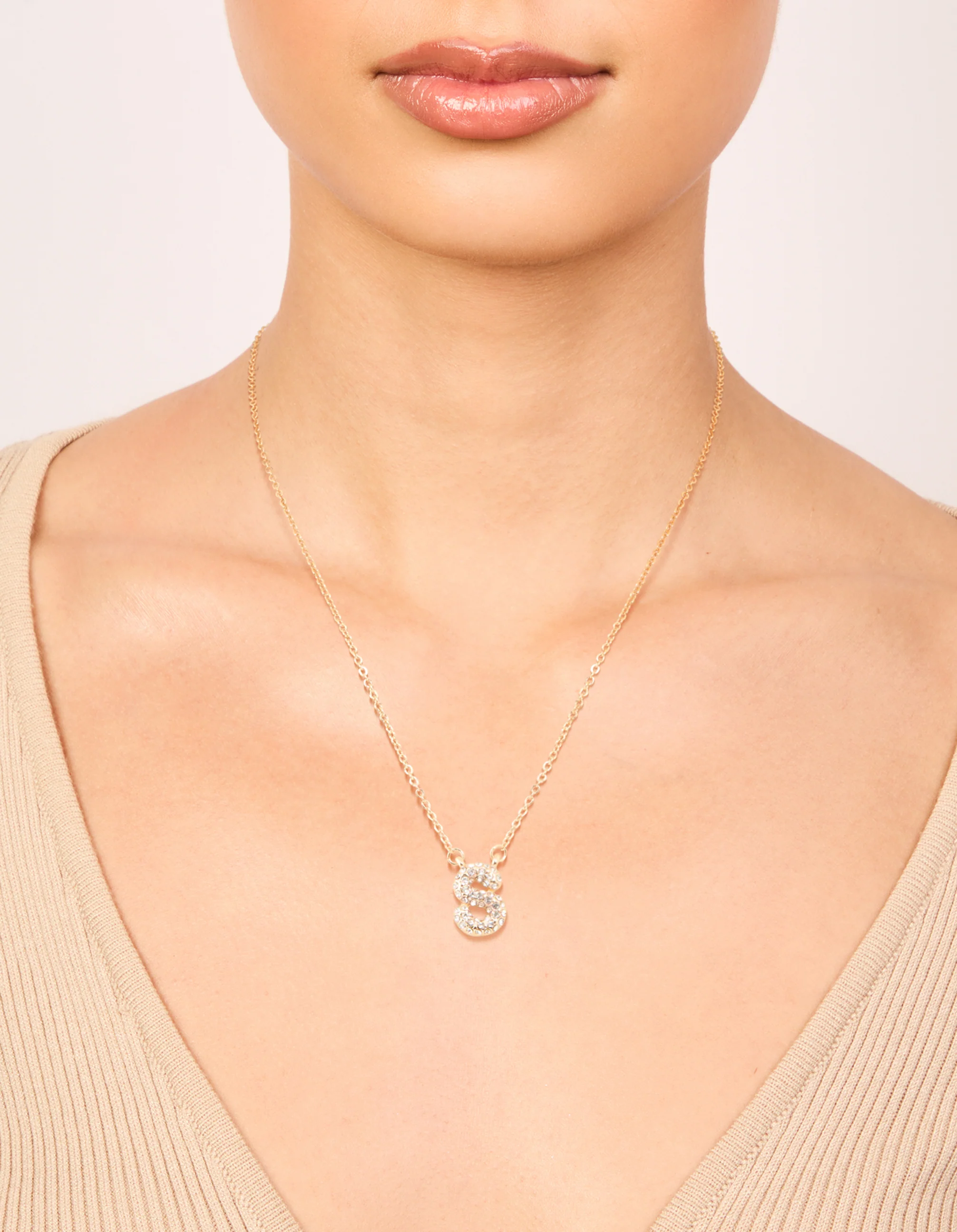 Kids Gold Cubic Zirconia Letter S Necklace - Image 2