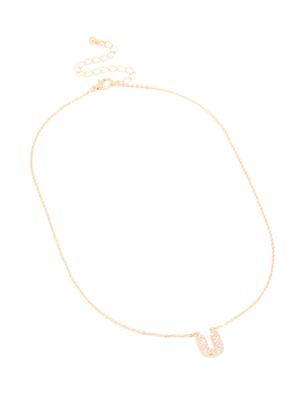 Kids Gold Cubic Zirconia Letter U Necklace - Image 3