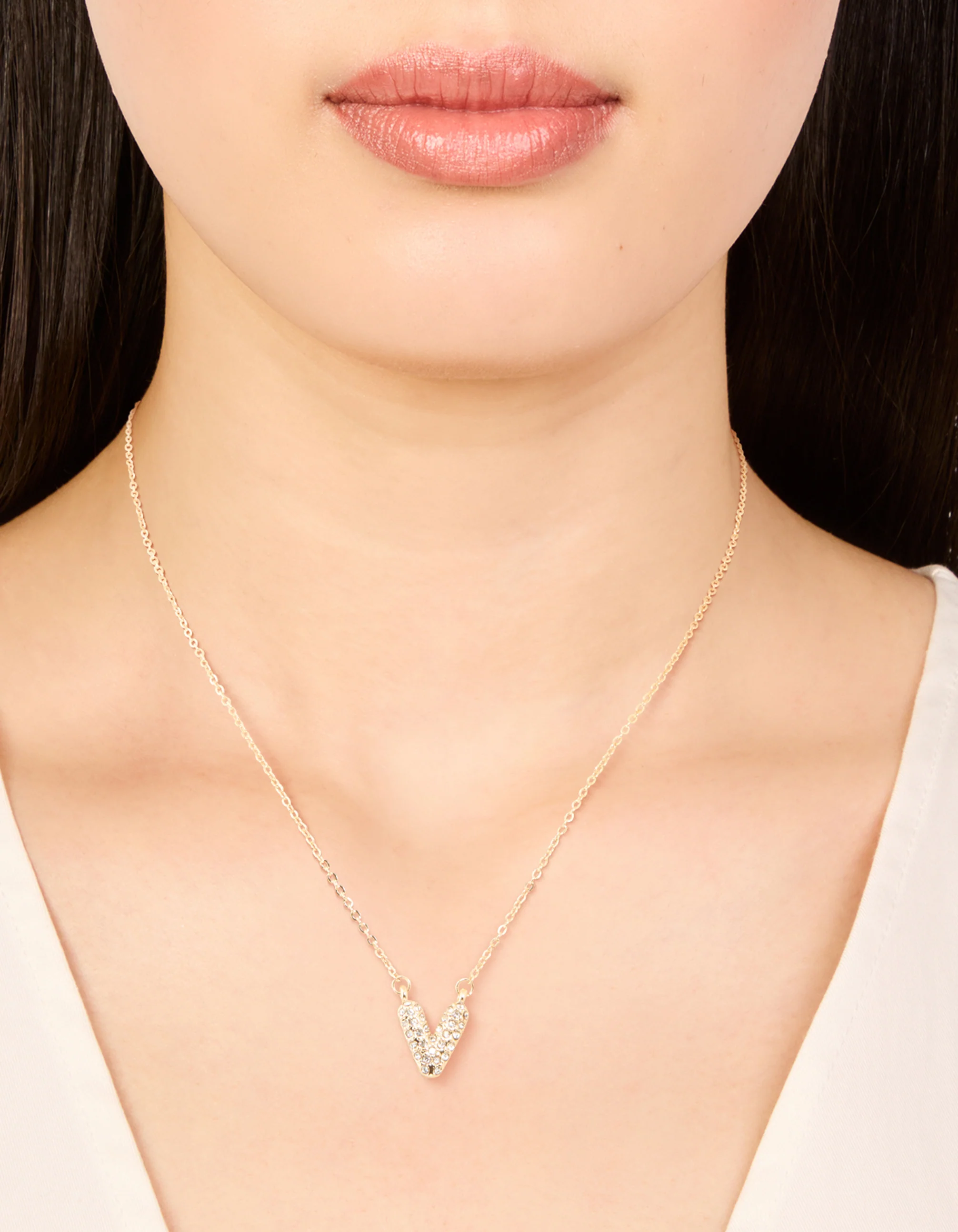 Kids Gold Cubic Zirconia Letter V Necklace - Image 2